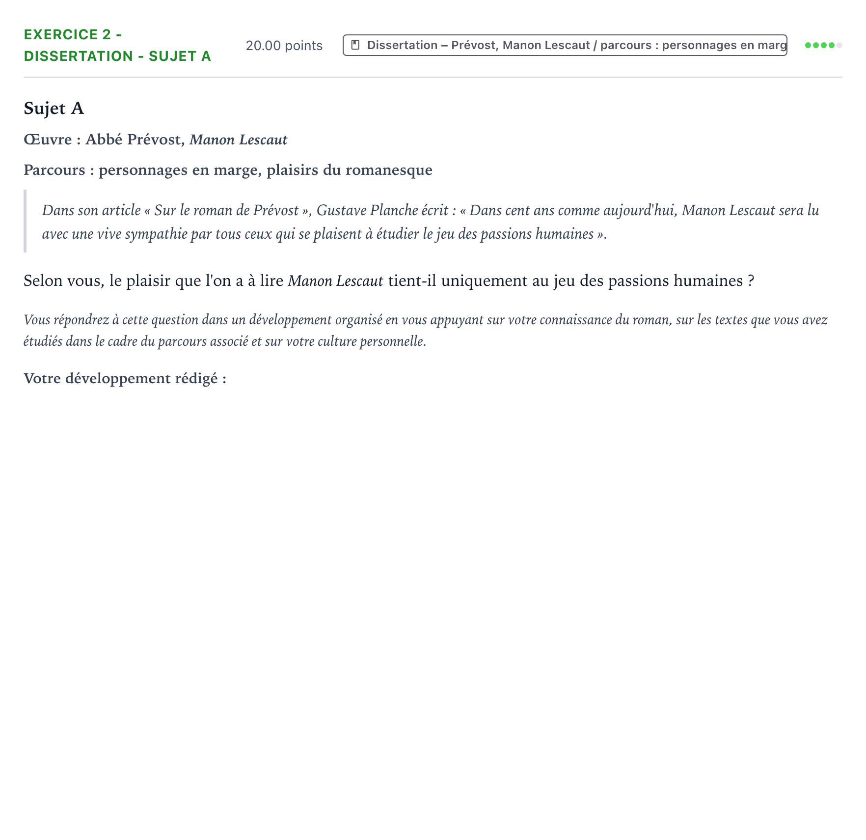 Énoncé: Exercice 2 - Dissertation - Sujet A · Bac Français (1ère) Polynésie remplacement 2023
