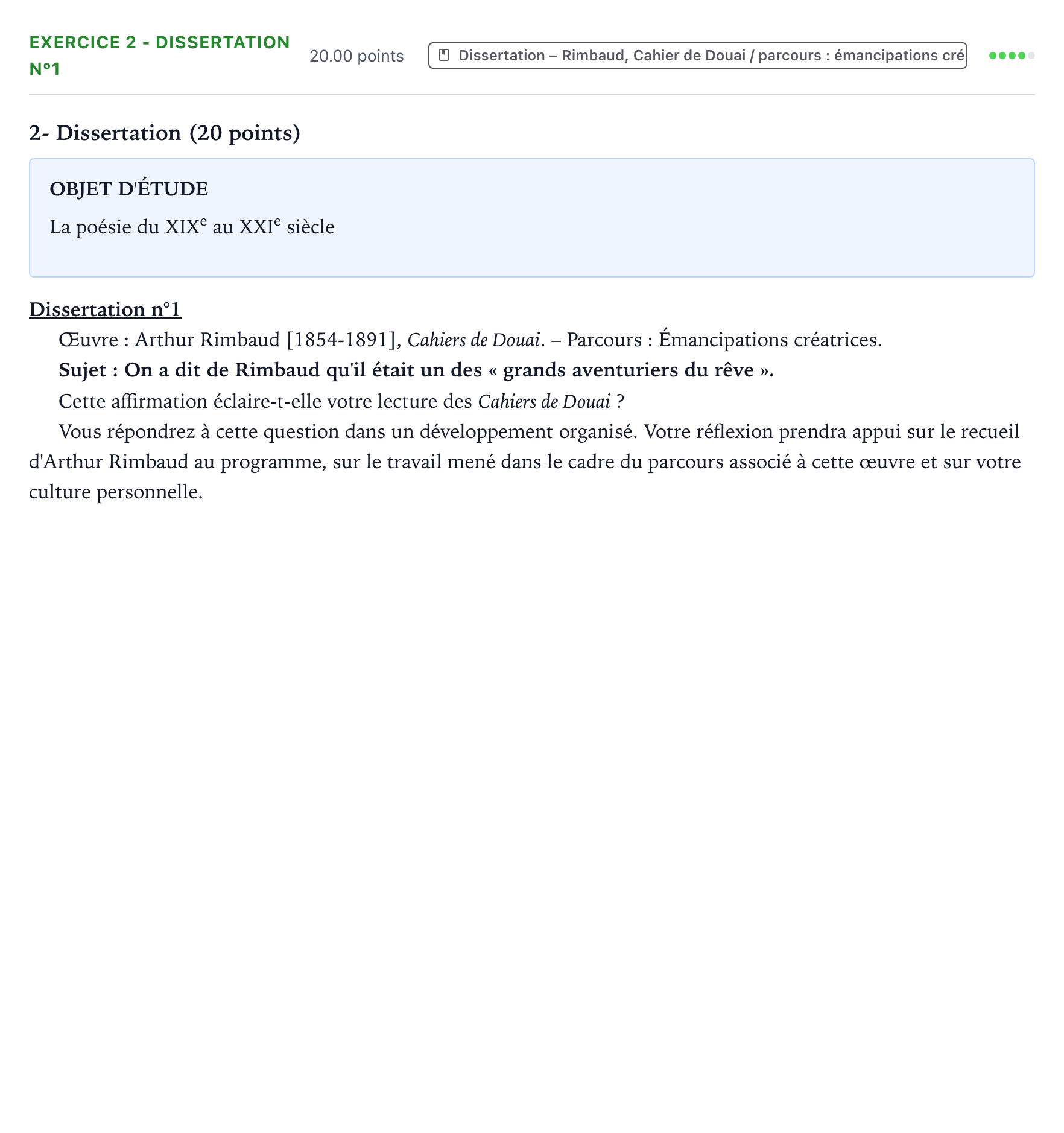 Énoncé: Exercice 2 - Dissertation n°1 · Bac Français (1ère) Amérique du Nord session normale 2024