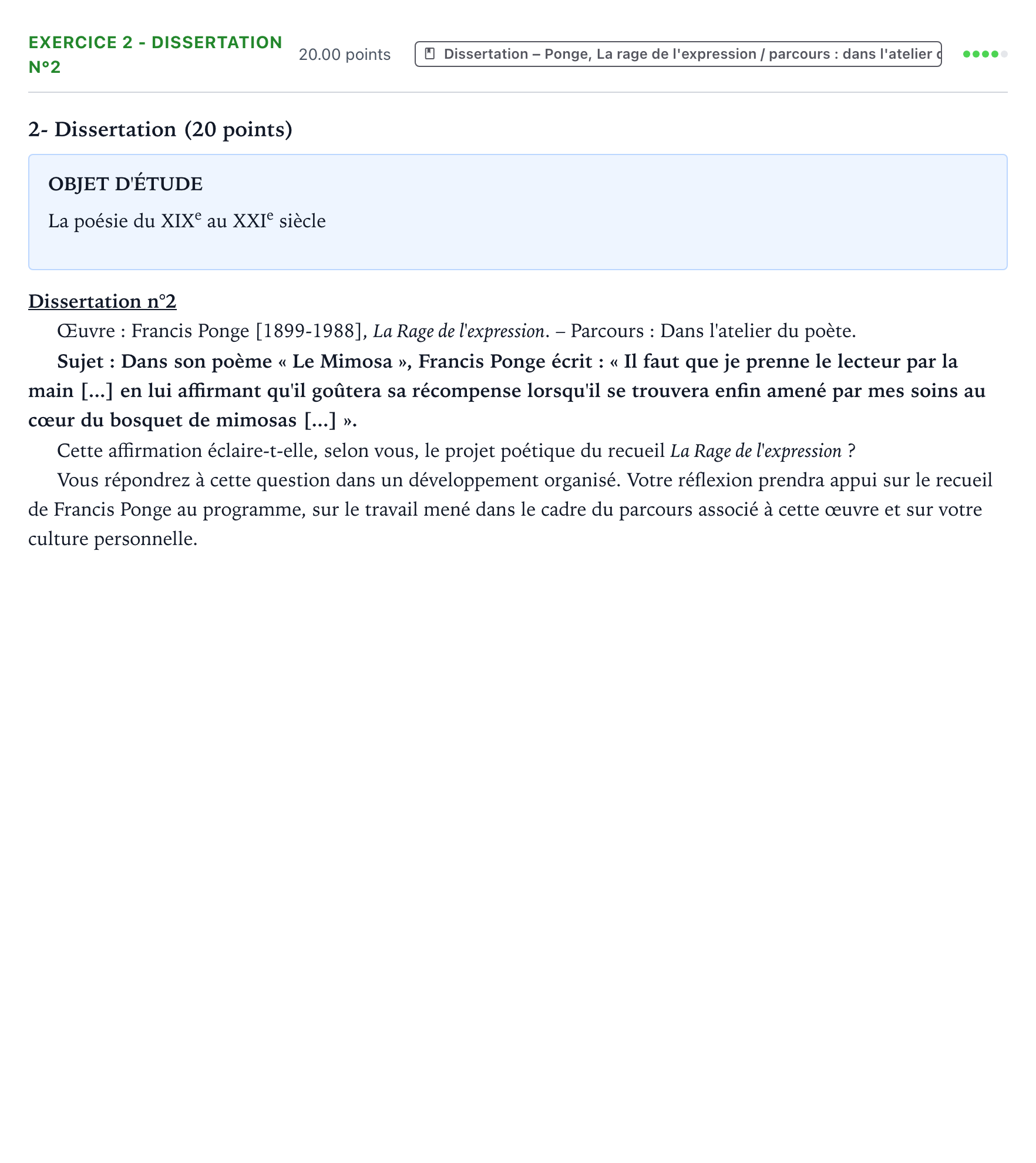Énoncé: Exercice 2 - Dissertation n°2 · Bac Français (1ère) Amérique du Nord session normale 2024