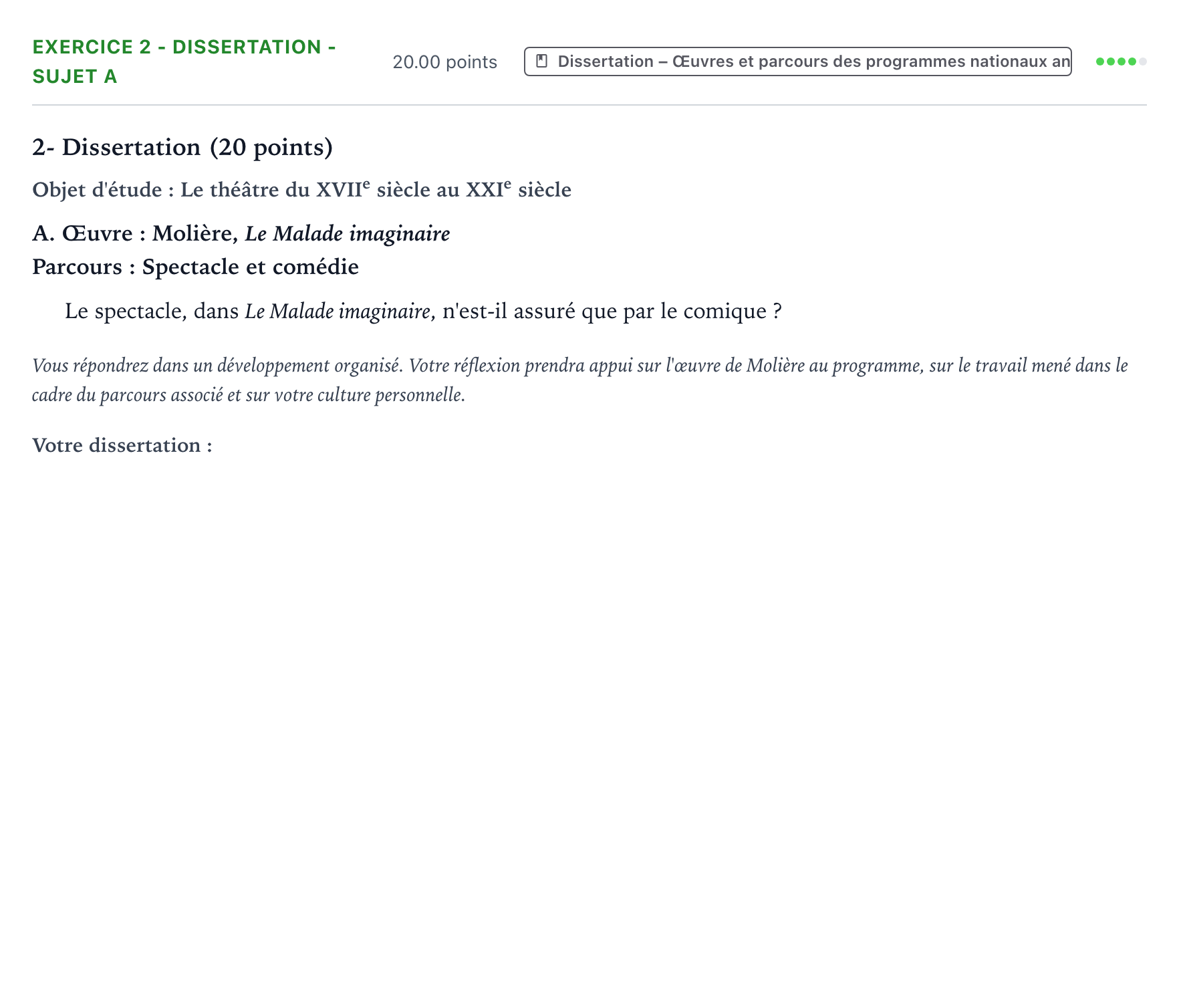 Énoncé: Exercice 2 - Dissertation - Sujet A · Bac Français (1ère) Antilles-Guyane session normale 2024