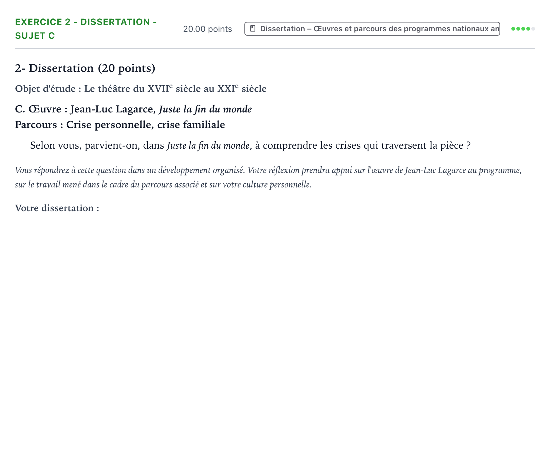 Énoncé: Exercice 2 - Dissertation - Sujet C · Bac Français (1ère) Antilles-Guyane session normale 2024