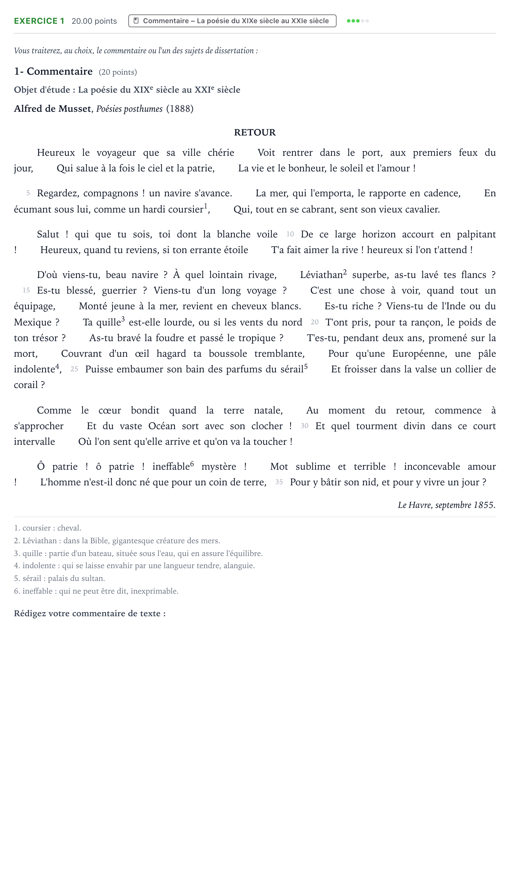 Énoncé: Exercice 1 - Commentaire · Bac Français (1ère) Antilles-Guyane remplacement 2024