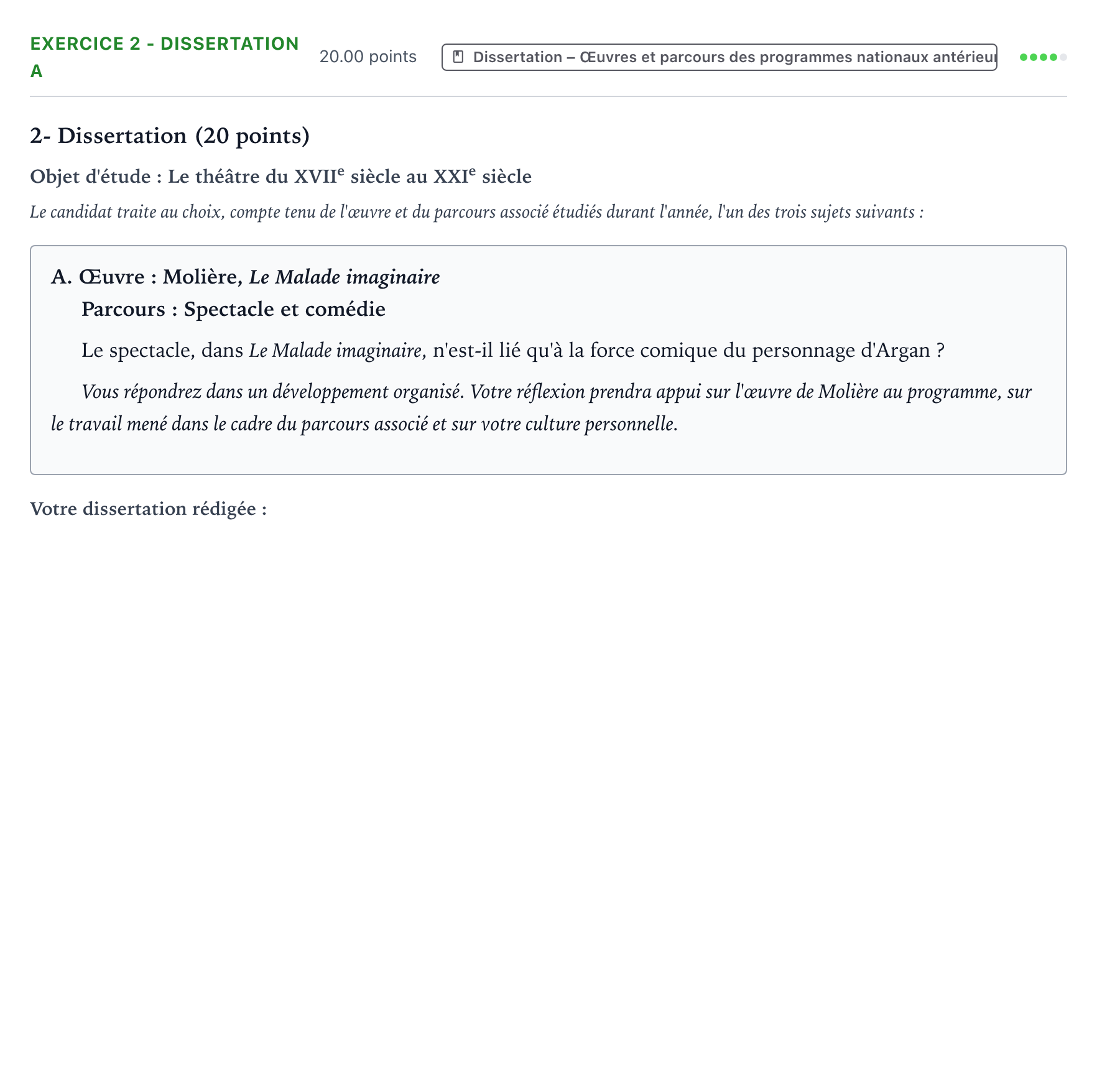 Énoncé: Exercice 2 - Dissertation A · Bac Français (1ère) Antilles-Guyane remplacement 2024