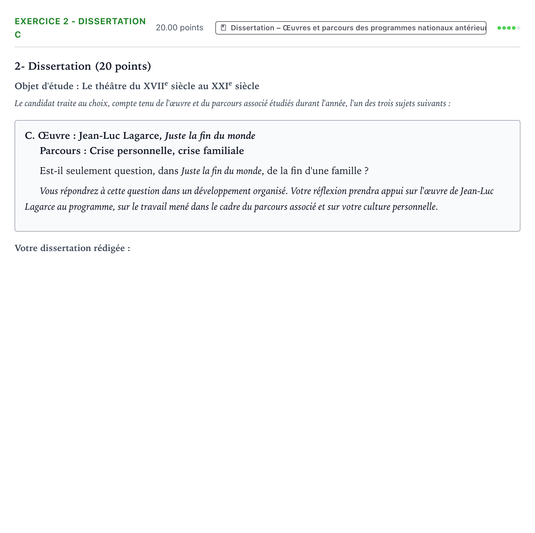 Énoncé: Exercice 2 - Dissertation C · Bac Français (1ère) Antilles-Guyane remplacement 2024