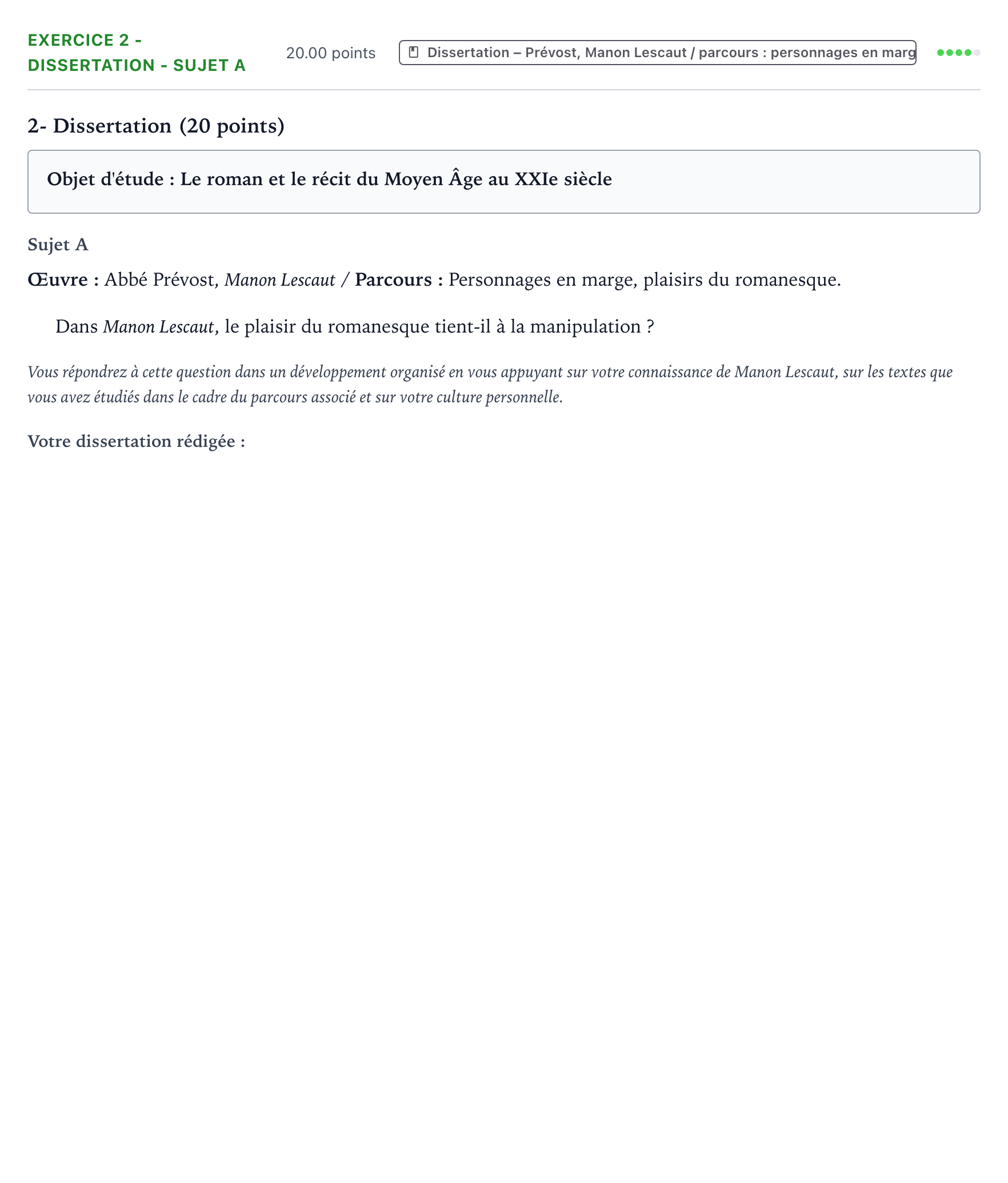 Énoncé: Exercice 2 - Dissertation - Sujet A · Bac Français (1ère) Asie session normale 2024