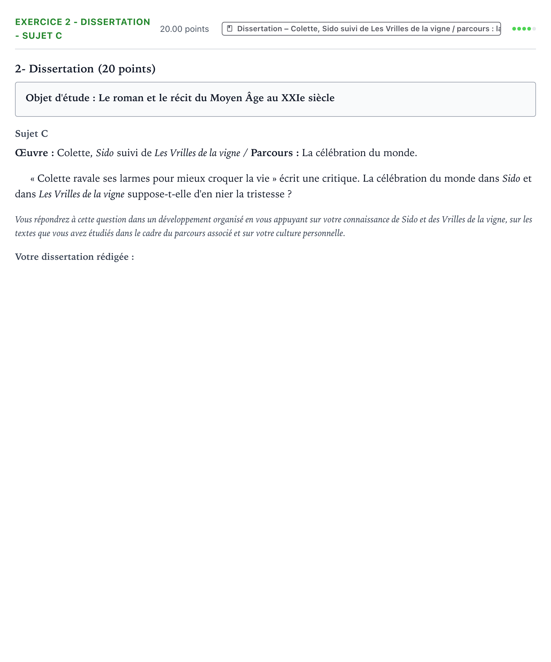 Énoncé: Exercice 2 - Dissertation - Sujet C · Bac Français (1ère) Asie session normale 2024