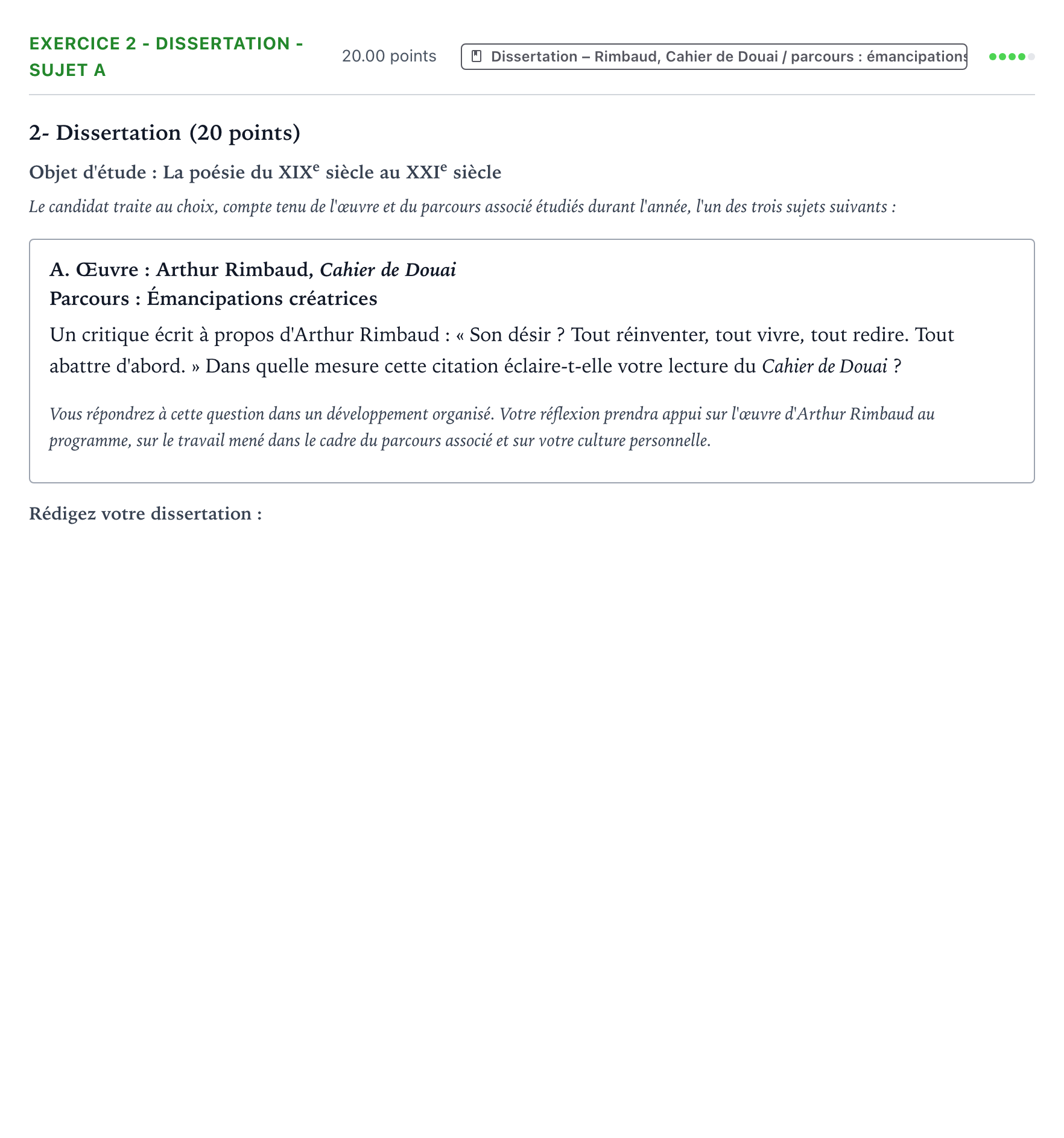 Énoncé: Exercice 2 - Dissertation - Sujet A · Bac Français (1ère) Centres étrangers (Afrique) session normale 2024