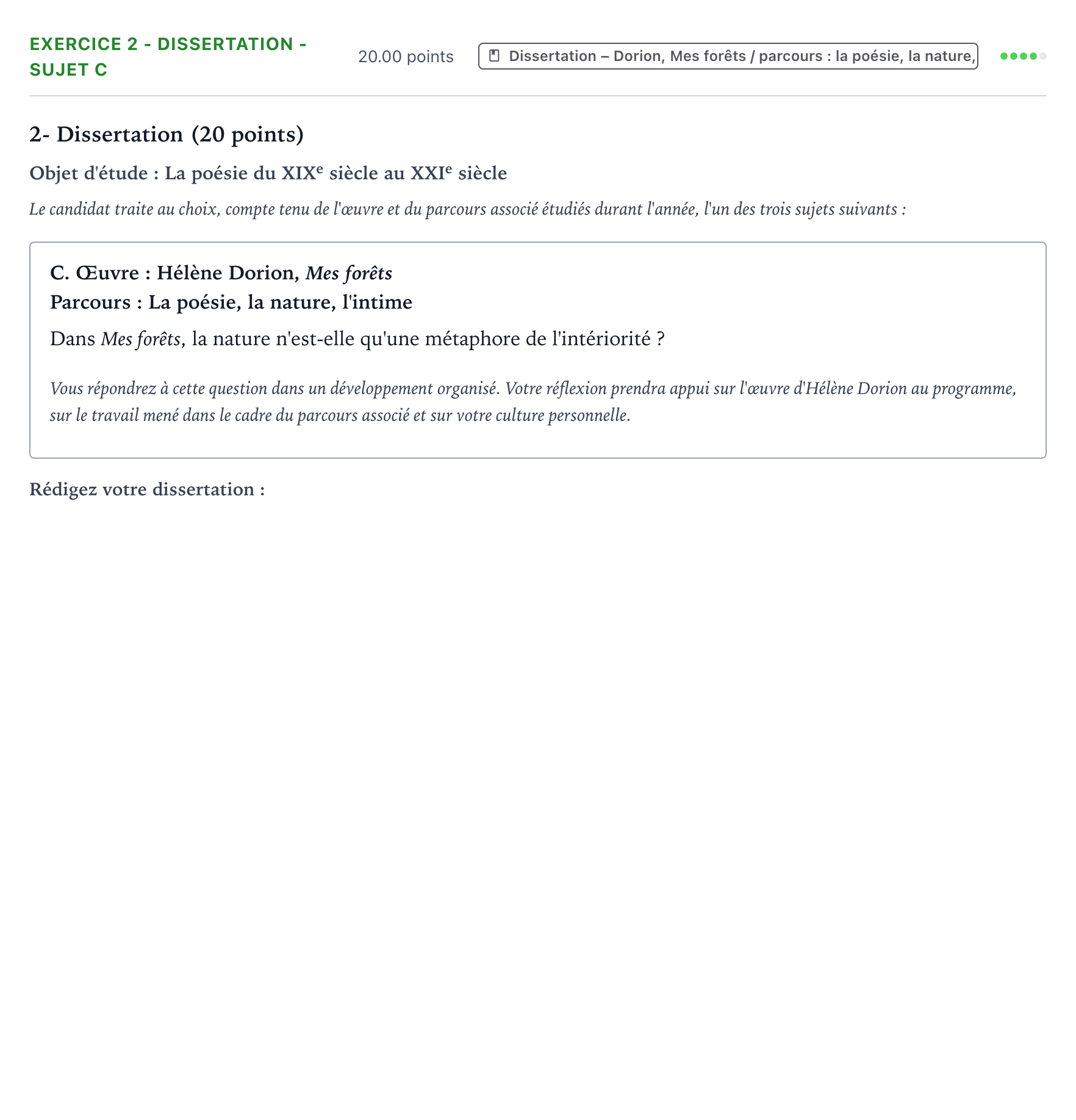 Énoncé: Exercice 2 - Dissertation - Sujet C · Bac Français (1ère) Centres étrangers (Afrique) session normale 2024