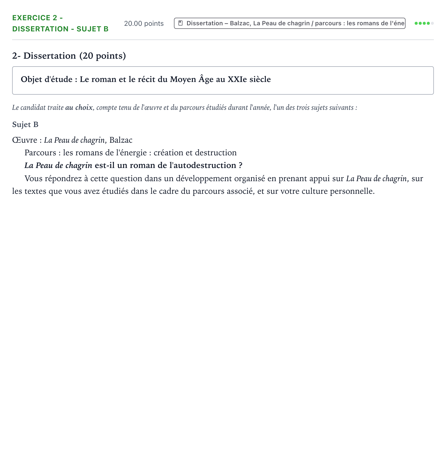 Énoncé: Exercice 2 - Dissertation - Sujet B · Bac Français (1ère) Métropole remplacement 2024