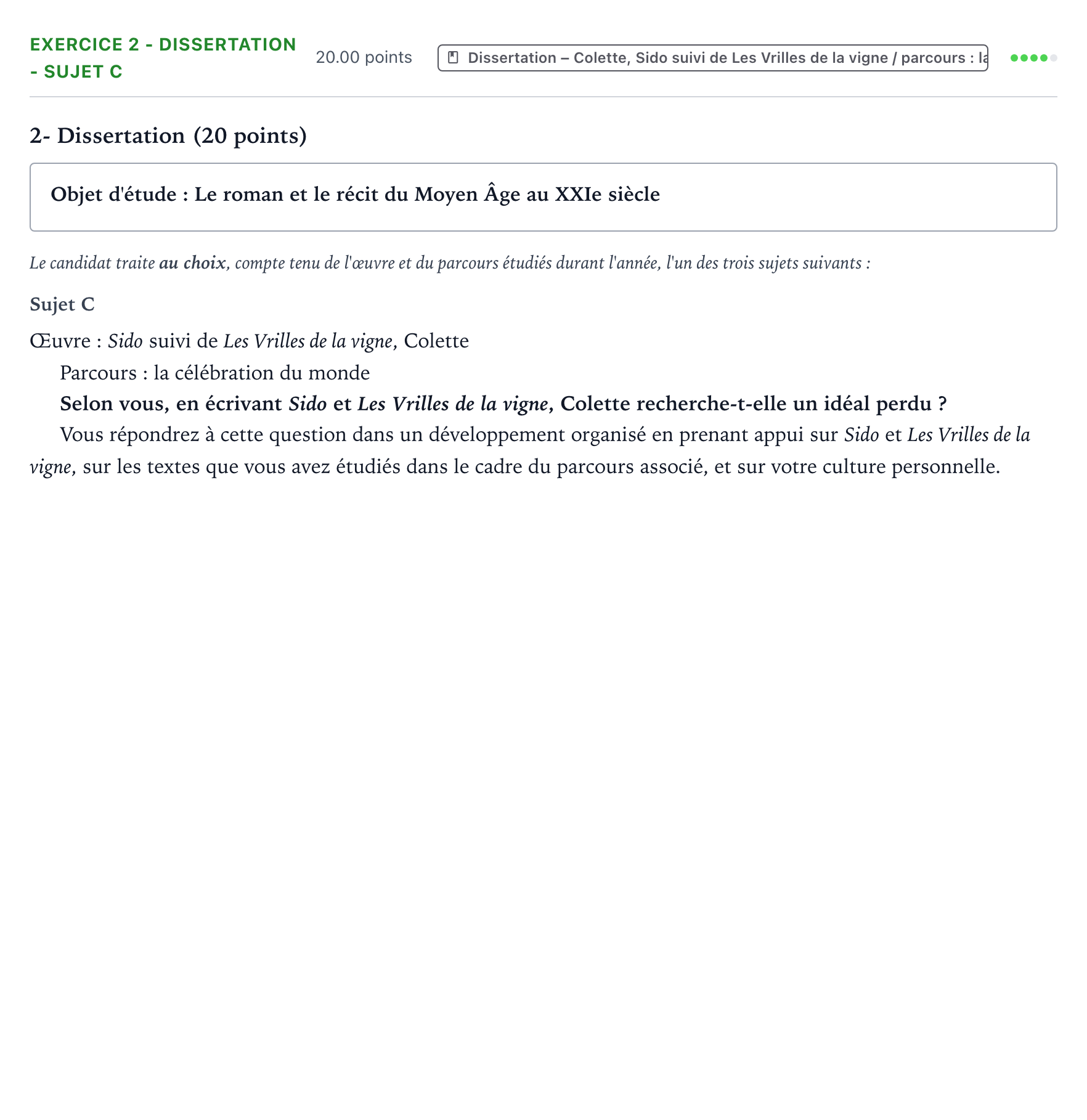 Énoncé: Exercice 2 - Dissertation - Sujet C · Bac Français (1ère) Métropole remplacement 2024