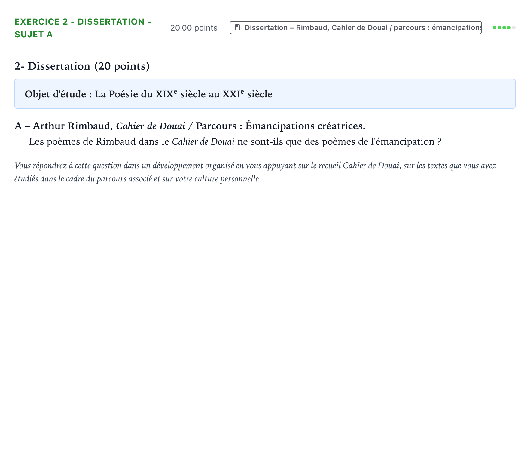 Énoncé: Exercice 2 - Dissertation - Sujet A · Bac Français (1ère) Polynésie session normale 2024