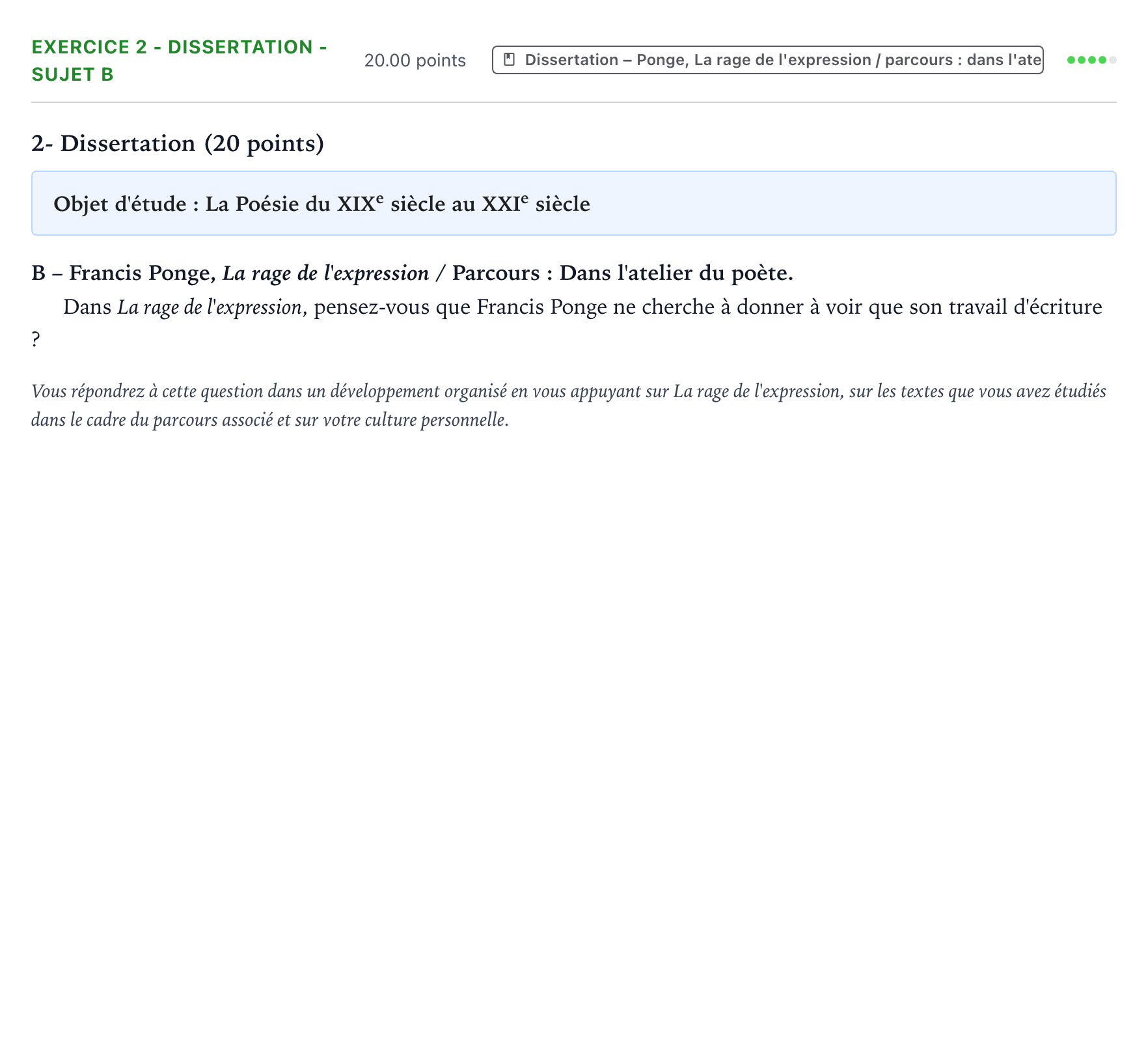 Énoncé: Exercice 2 - Dissertation - Sujet B · Bac Français (1ère) Polynésie session normale 2024