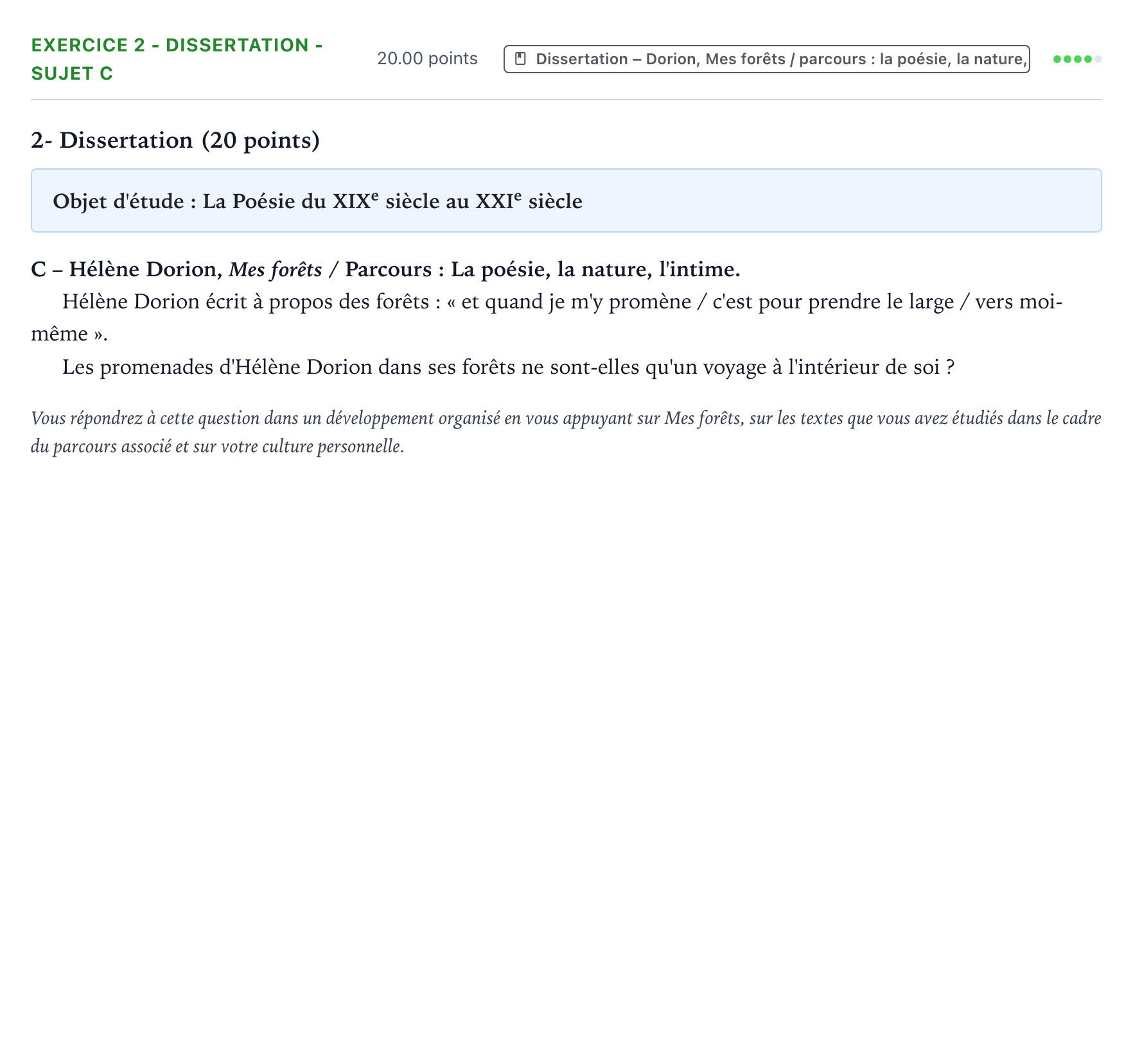 Énoncé: Exercice 2 - Dissertation - Sujet C · Bac Français (1ère) Polynésie session normale 2024