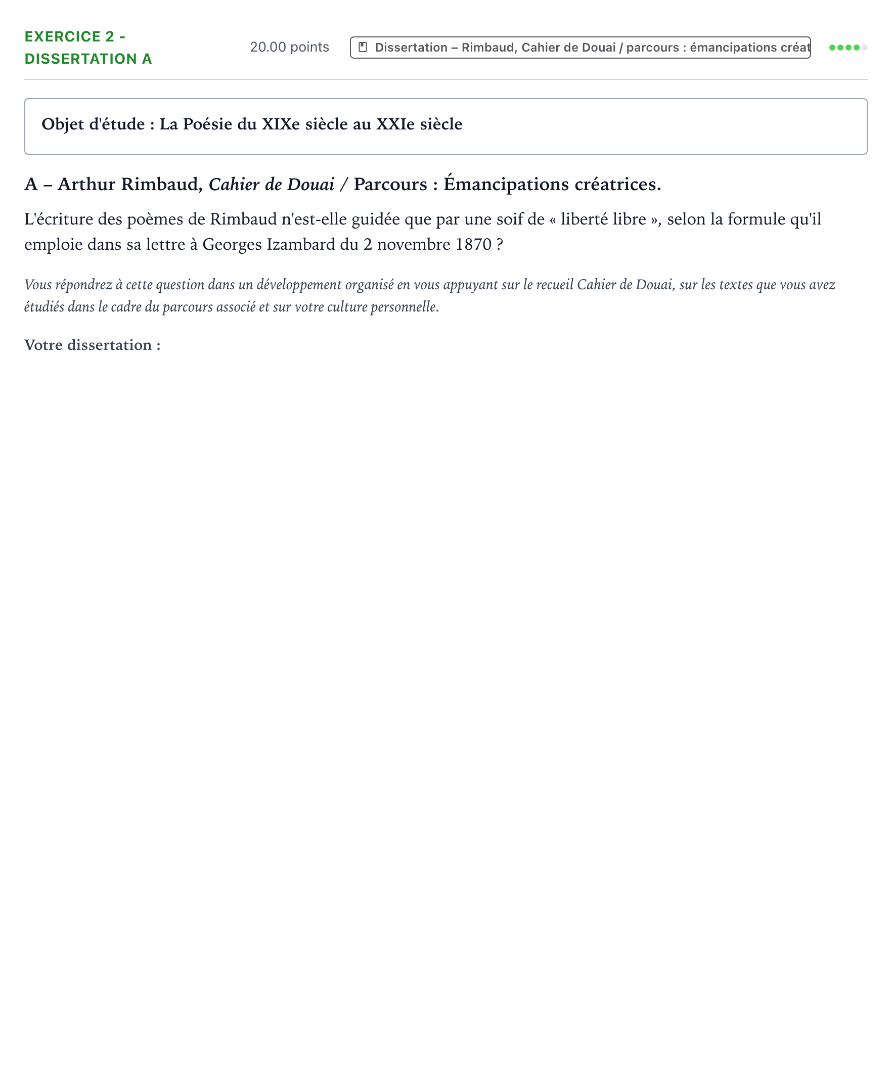 Énoncé: Exercice 2 - Dissertation A · Bac Français (1ère) Polynésie remplacement 2024