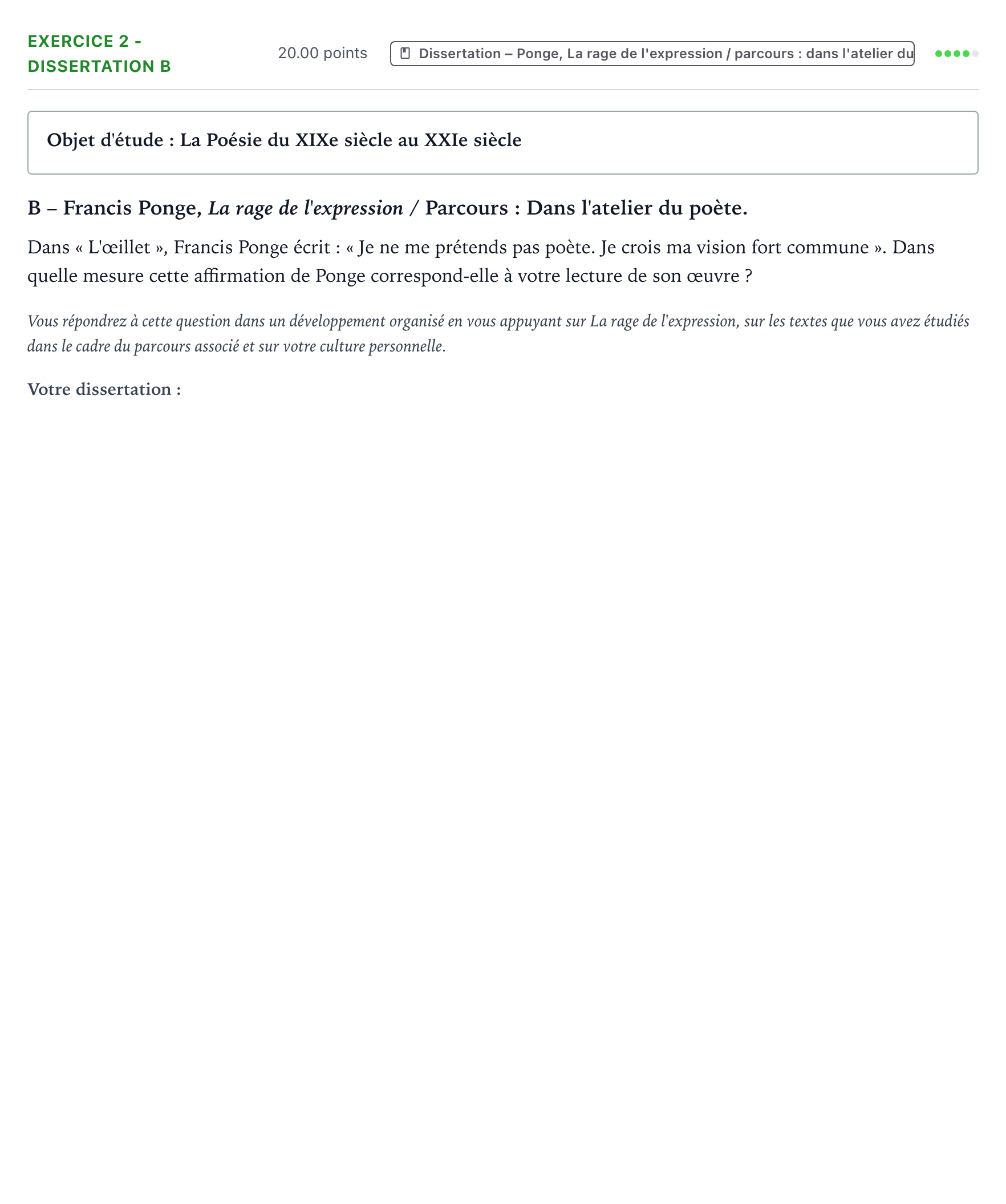 Énoncé: Exercice 2 - Dissertation B · Bac Français (1ère) Polynésie remplacement 2024