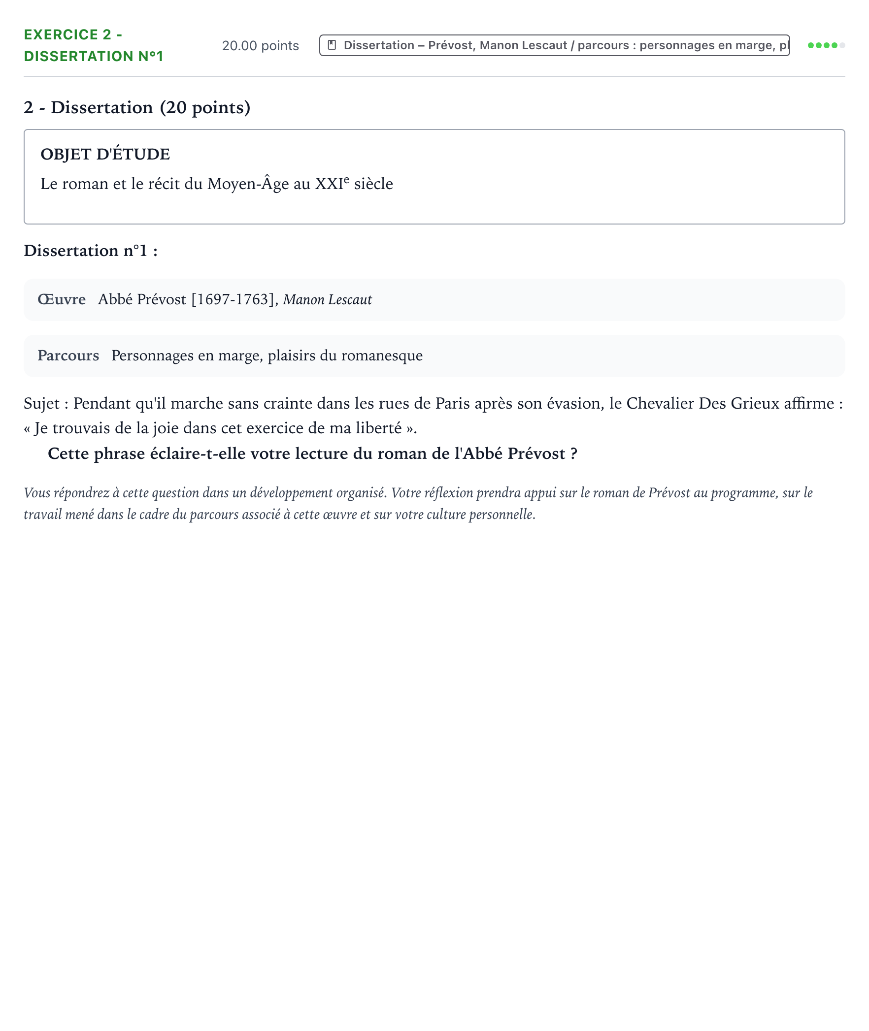 Énoncé: Exercice 2 - Dissertation n°1 · Bac Français (1ère) Amérique du Nord session normale 2025