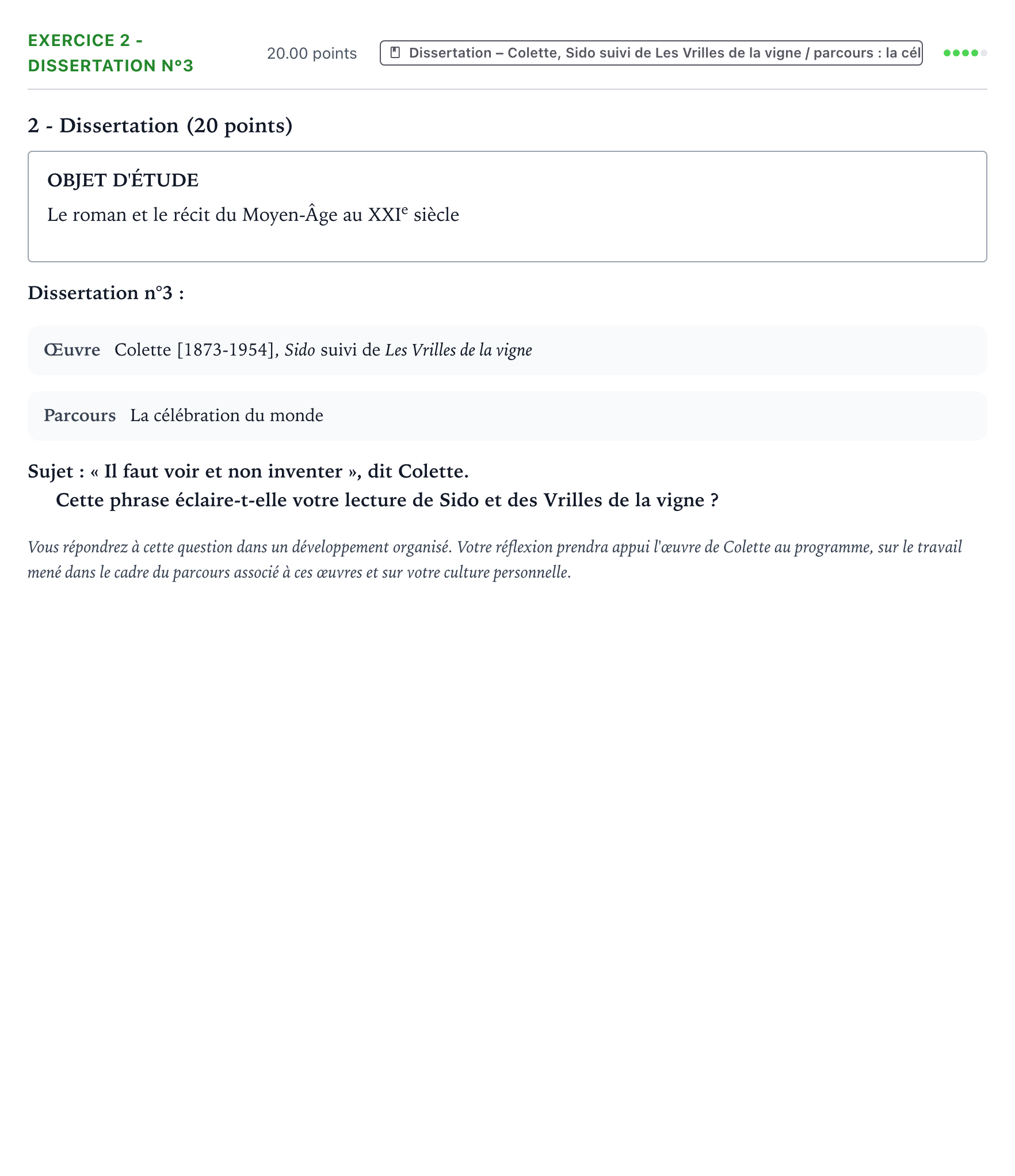 Énoncé: Exercice 2 - Dissertation n°3 · Bac Français (1ère) Amérique du Nord session normale 2025