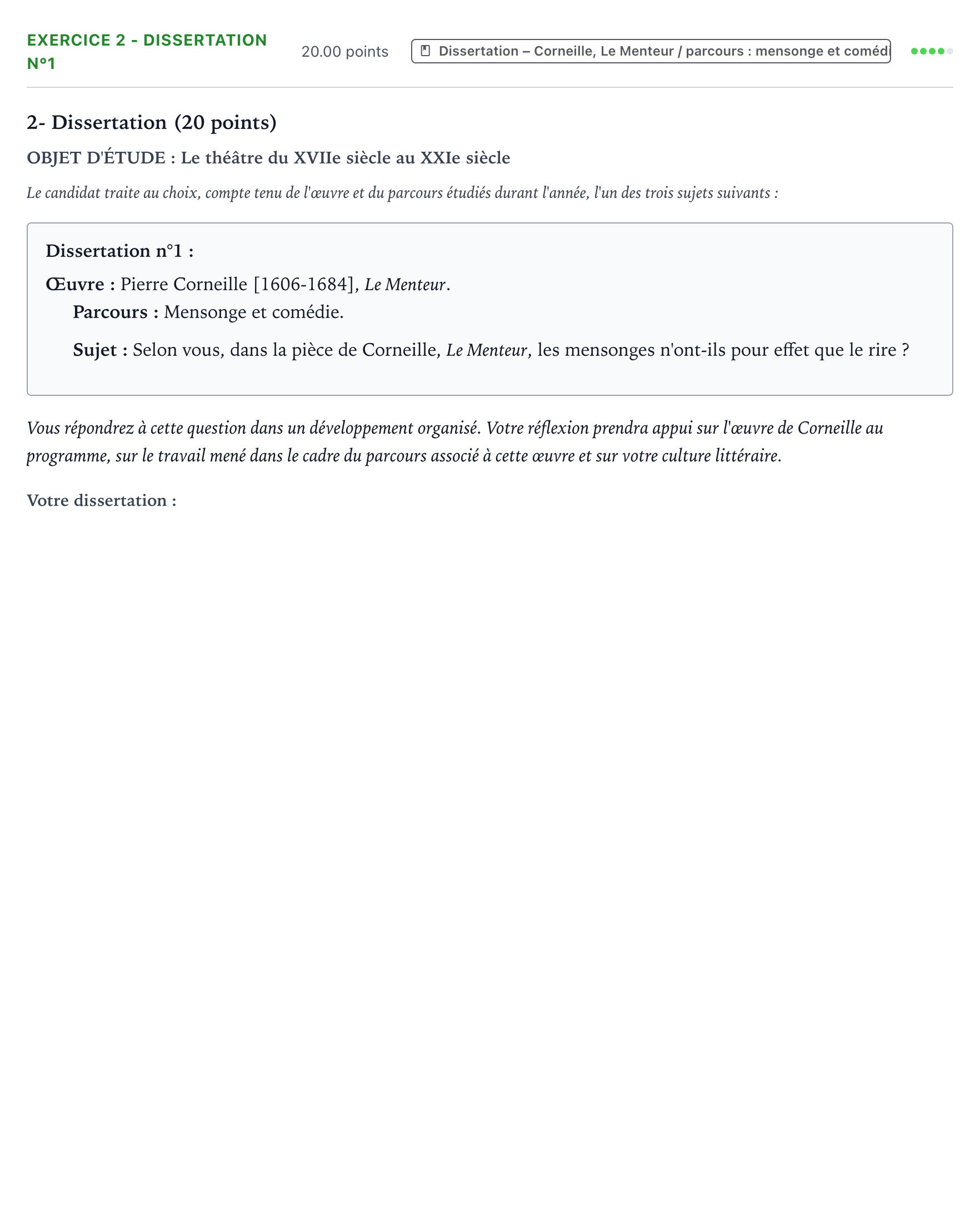 Énoncé: Exercice 2 - Dissertation n°1 · Bac Français (1ère) Amérique du Sud session normale 2025
