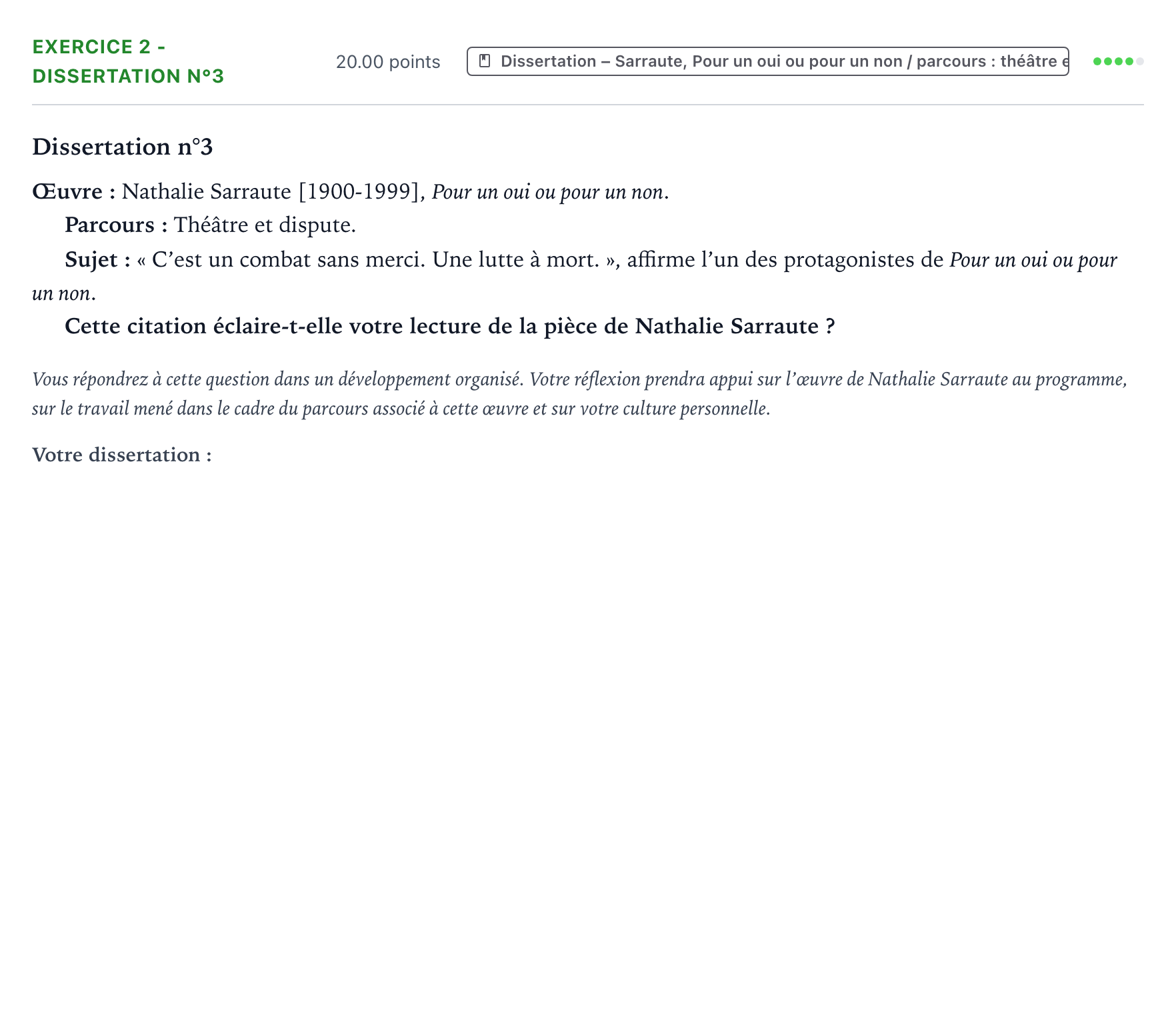 Énoncé: Exercice 2 - Dissertation n°3 · Bac Français (1ère) Amérique du Sud session normale 2025