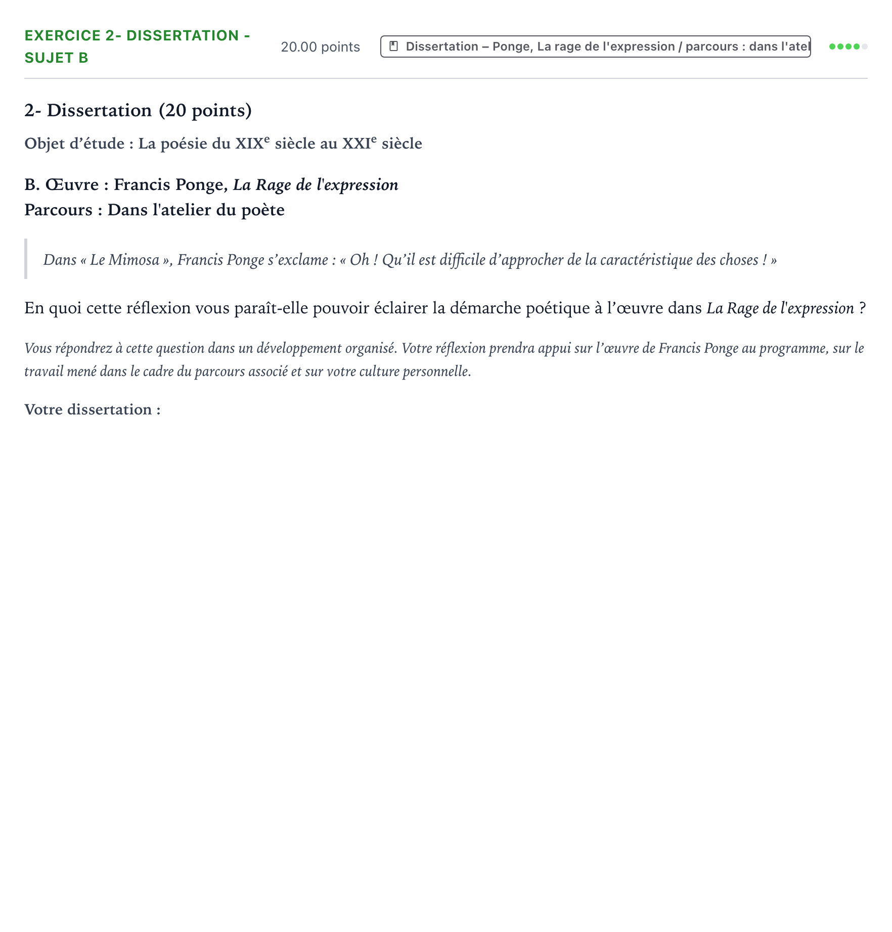 Énoncé: Exercice 2- Dissertation - Sujet B · Bac Français (1ère) Antilles-Guyane remplacement 2025