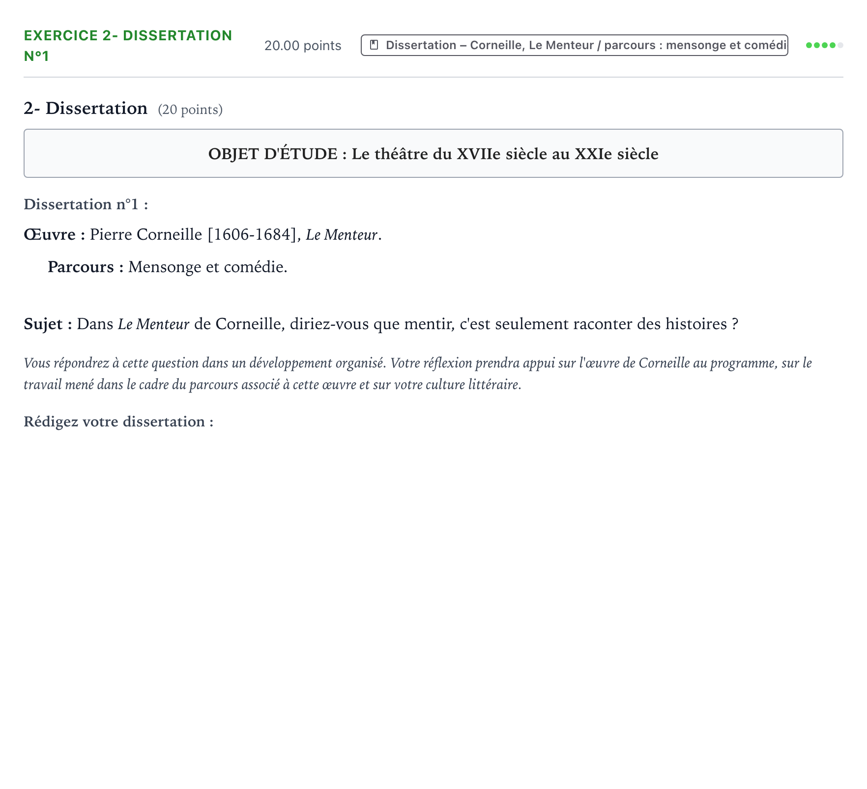 Énoncé: Exercice 2- Dissertation n°1 · Bac Français (1ère) Asie session normale 2025