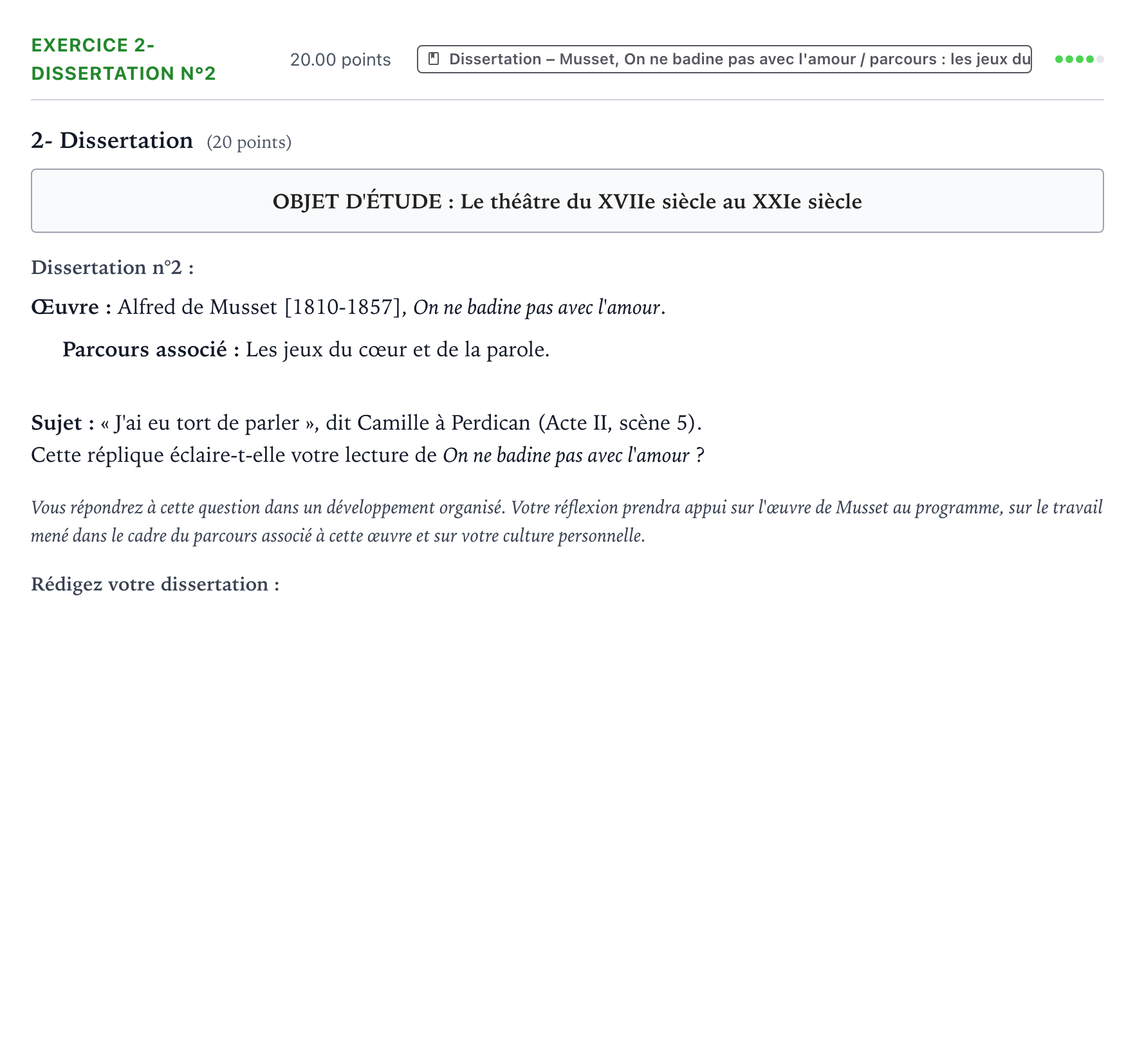 Énoncé: Exercice 2- Dissertation n°2 · Bac Français (1ère) Asie session normale 2025