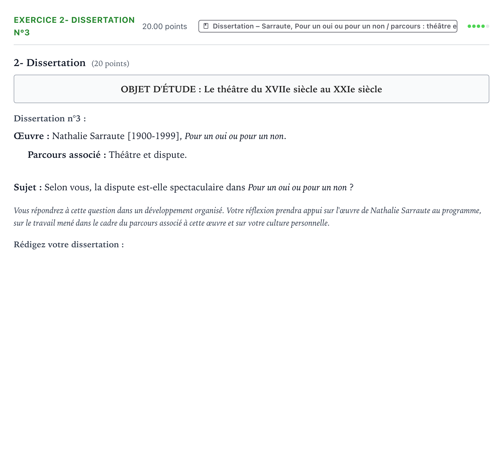 Énoncé: Exercice 2- Dissertation n°3 · Bac Français (1ère) Asie session normale 2025