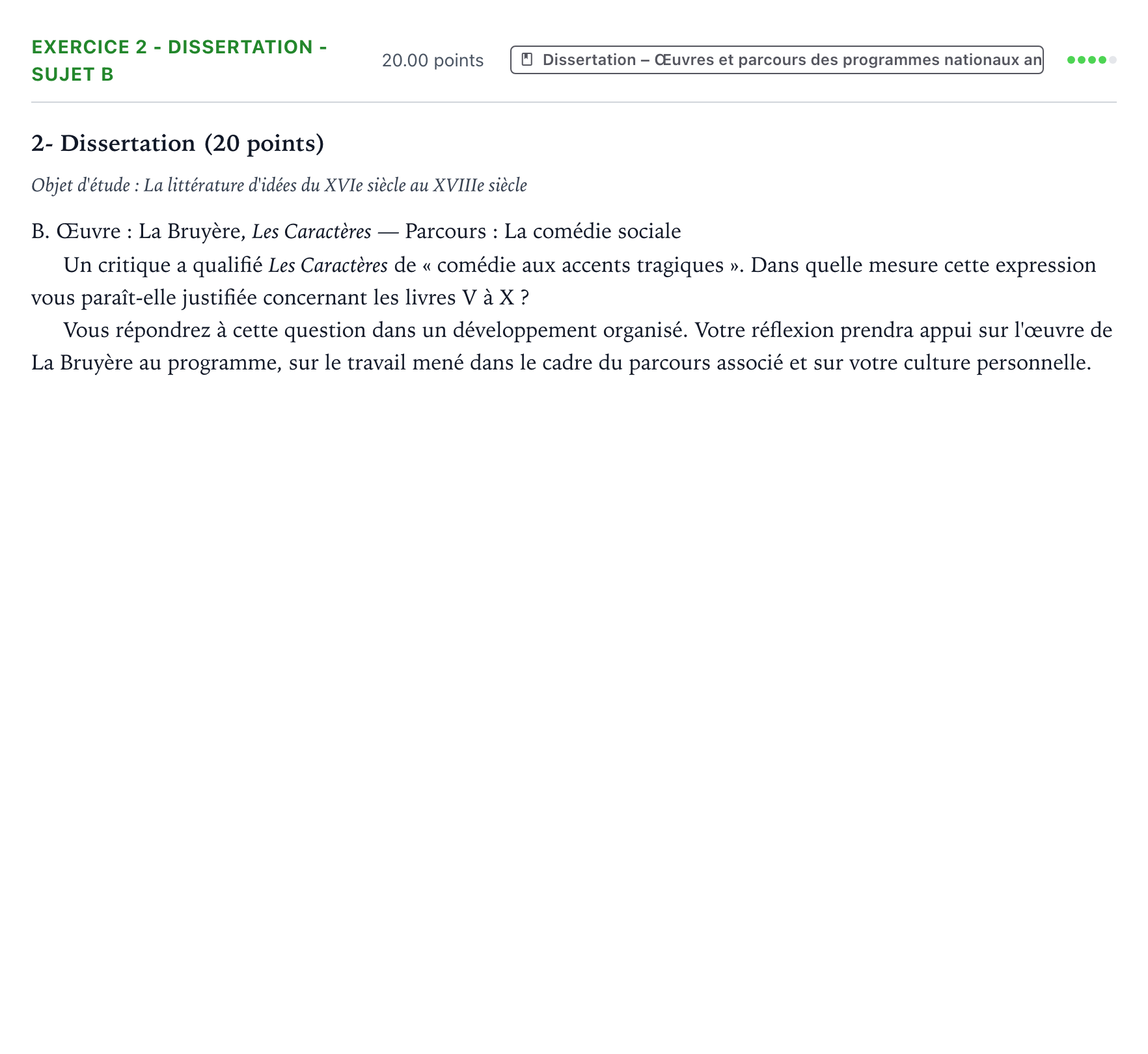 Énoncé: Exercice 2 - Dissertation - Sujet B · Bac Français (1ère) Centres étrangers (Afrique) session normale 2025