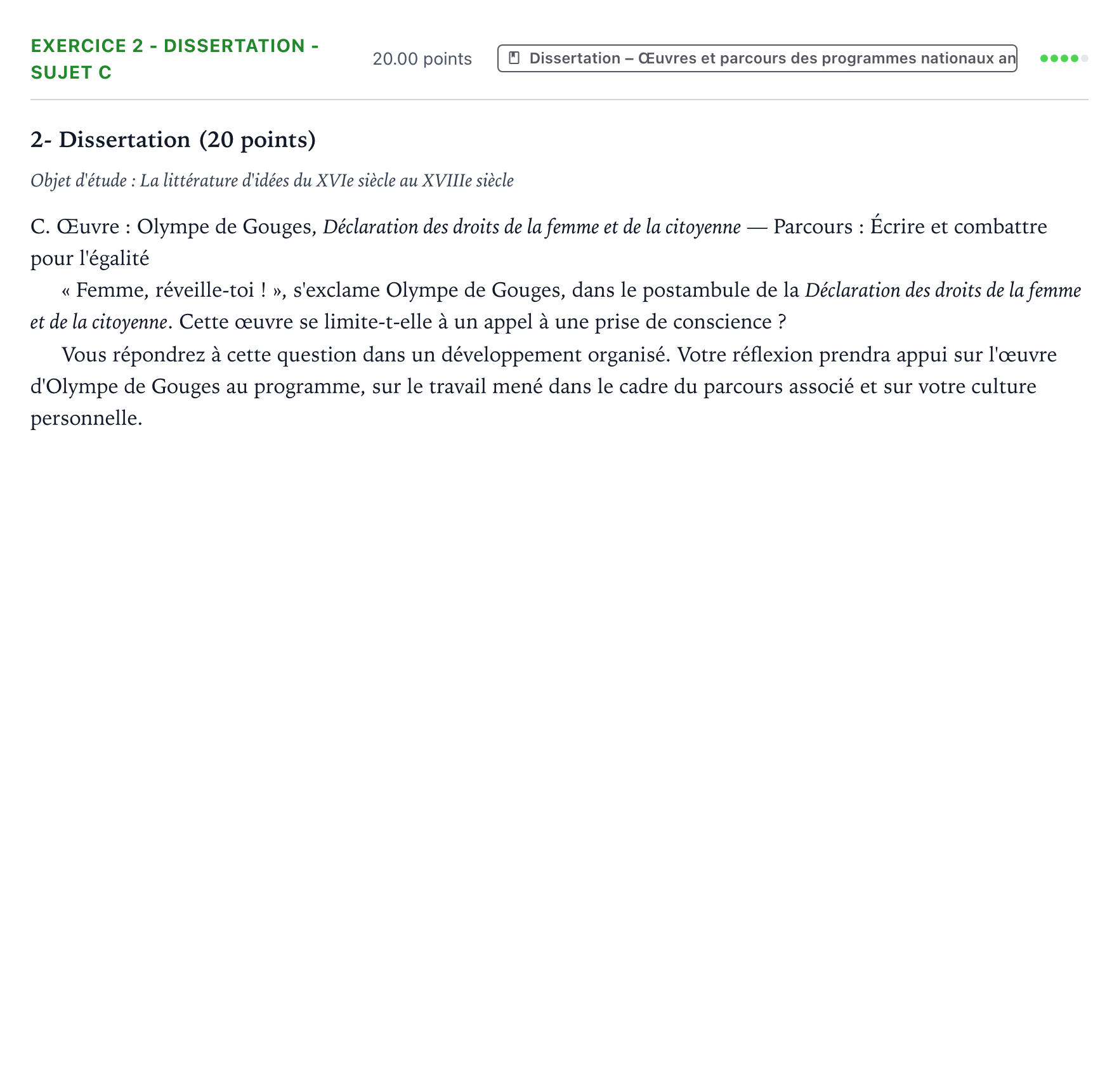 Énoncé: Exercice 2 - Dissertation - Sujet C · Bac Français (1ère) Centres étrangers (Afrique) session normale 2025