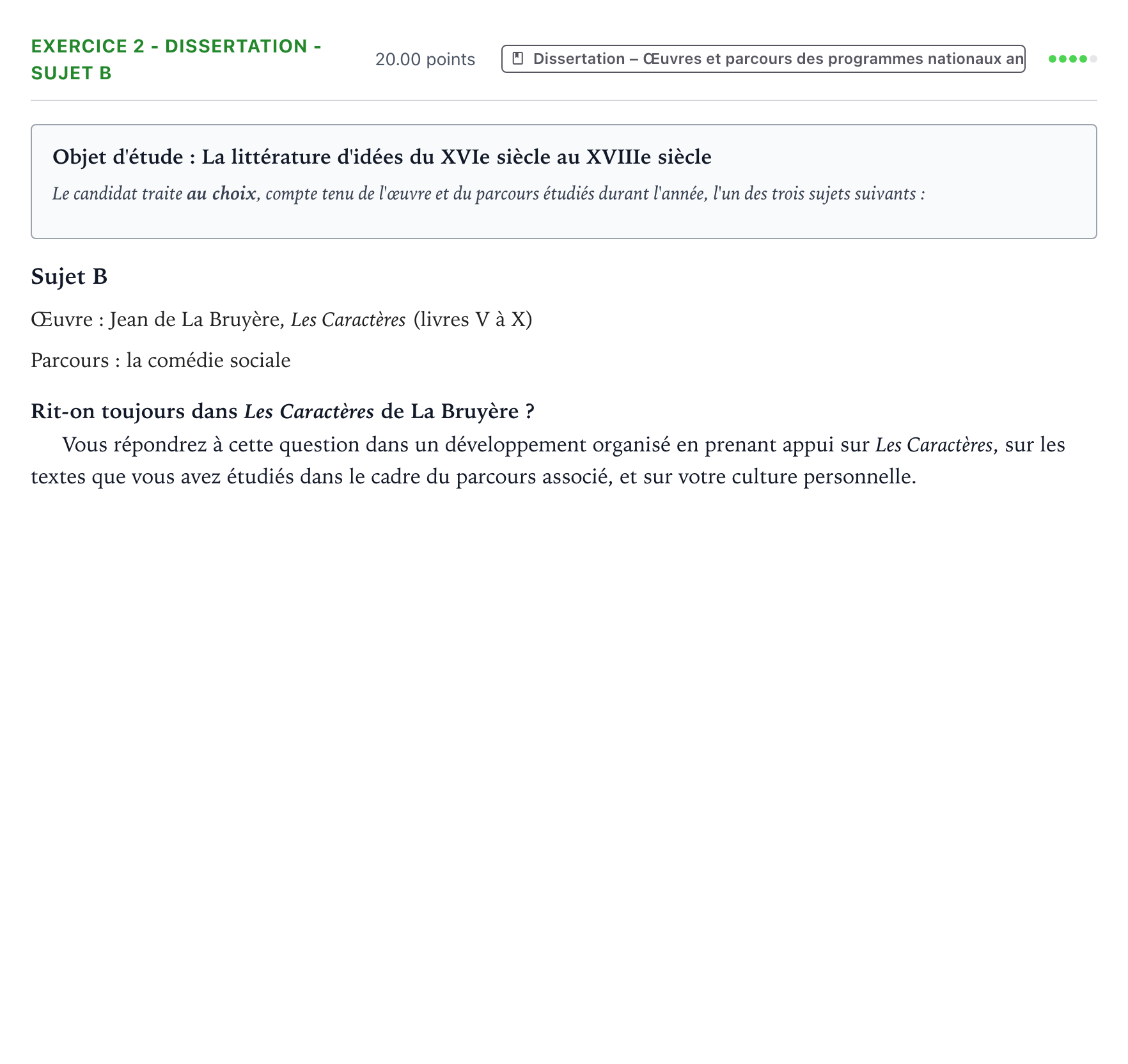 Énoncé: Exercice 2 - Dissertation - Sujet B · Bac Français (1ère) Métropole remplacement 2025