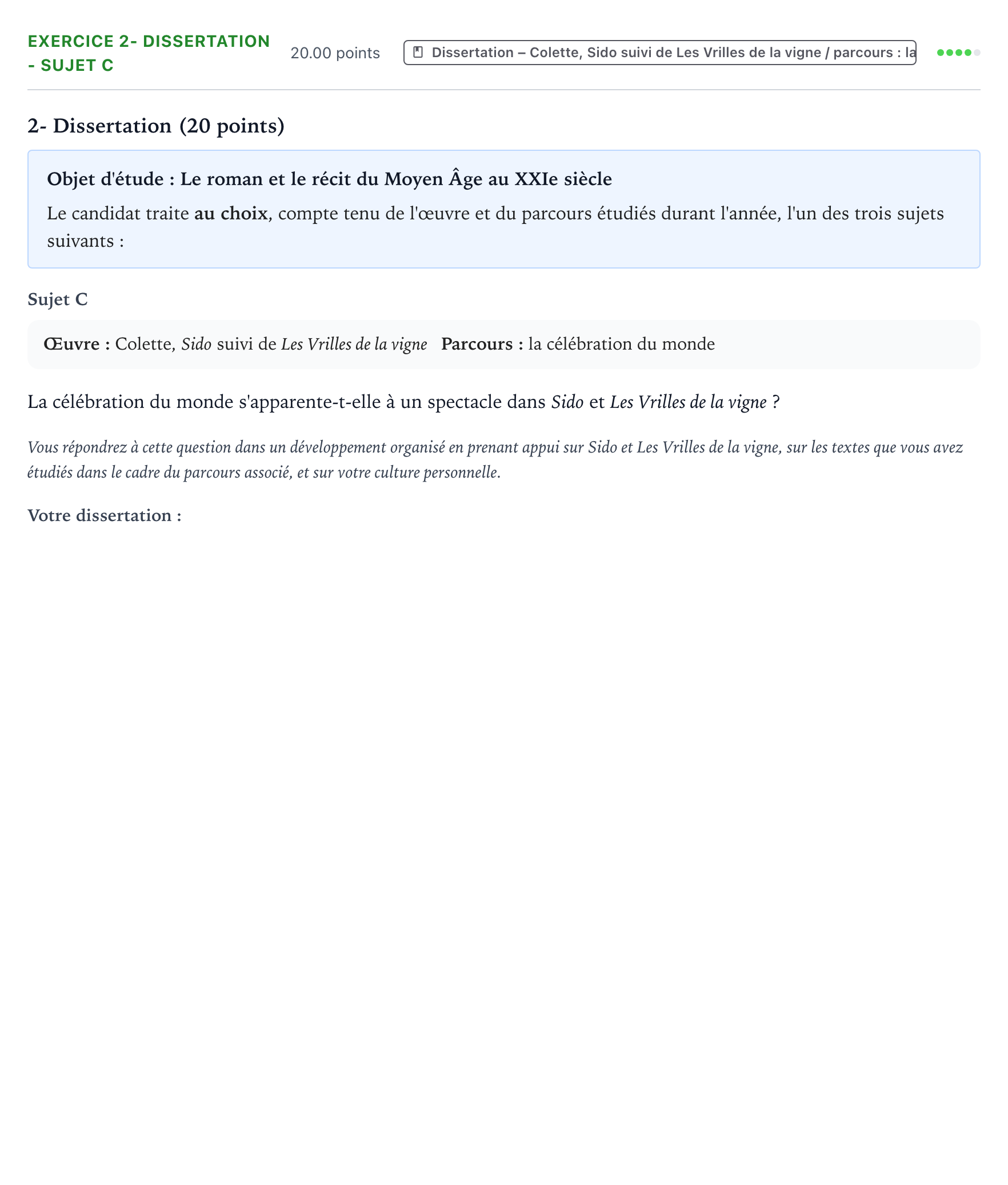 Énoncé: Exercice 2- Dissertation - Sujet C · Bac Français (1ère) Métropole Secours 2025