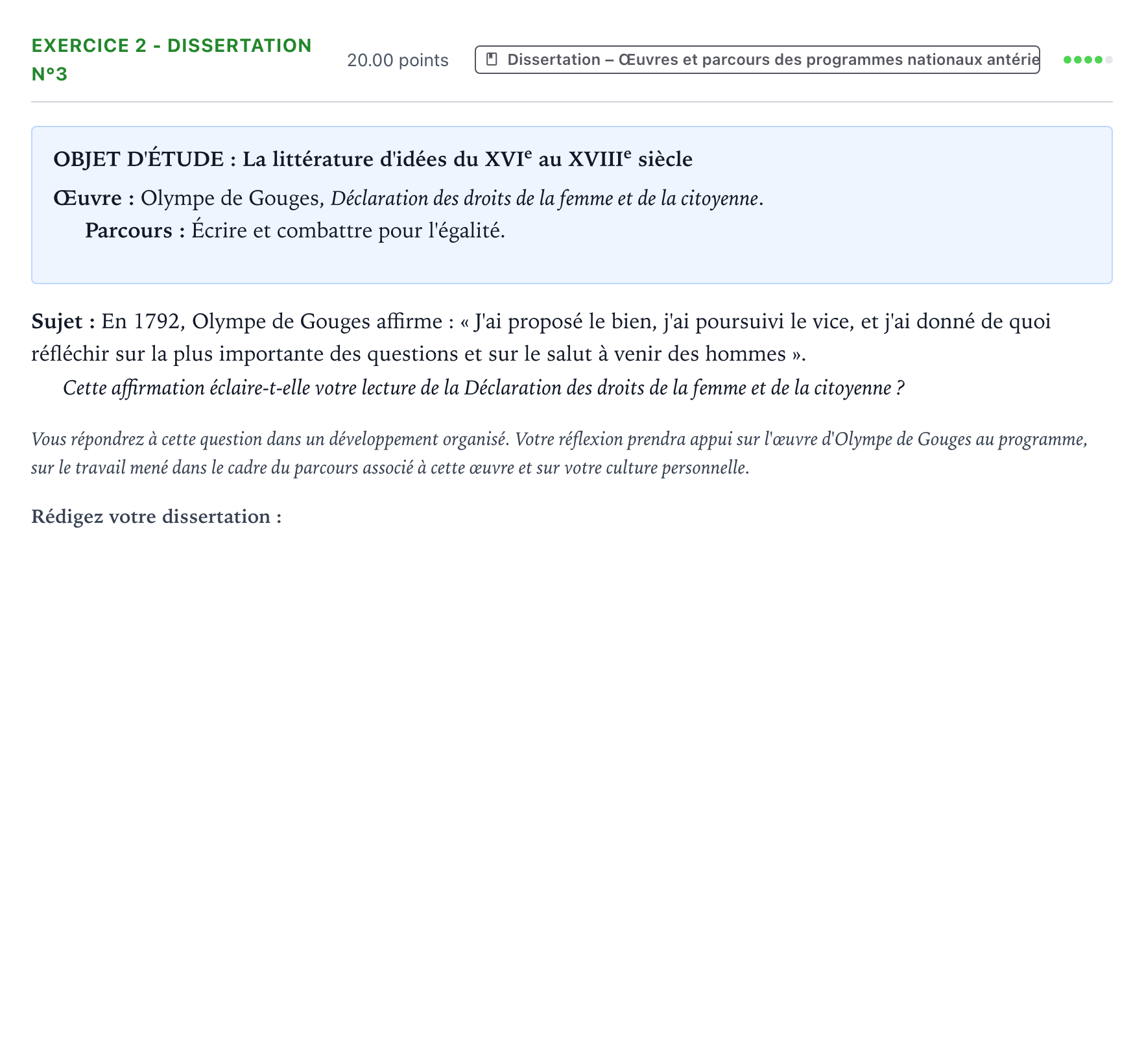 Énoncé: Exercice 2 - Dissertation n°3 · Bac Français (1ère) Nouvelle-Calédonie session normale 2025