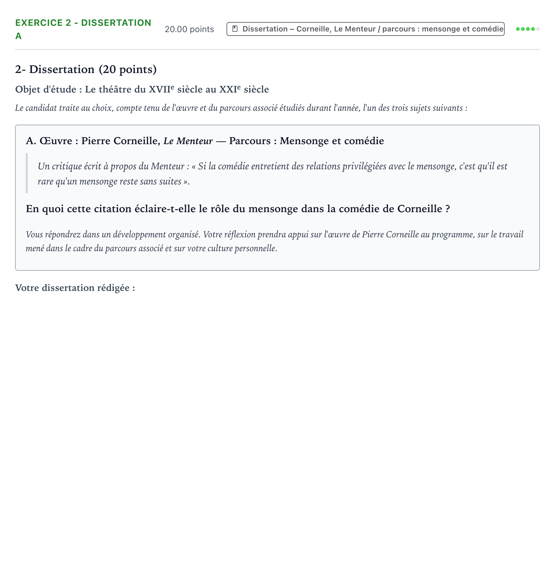 Énoncé: Exercice 2 - Dissertation A · Bac Français (1ère) Polynésie session normale 2025
