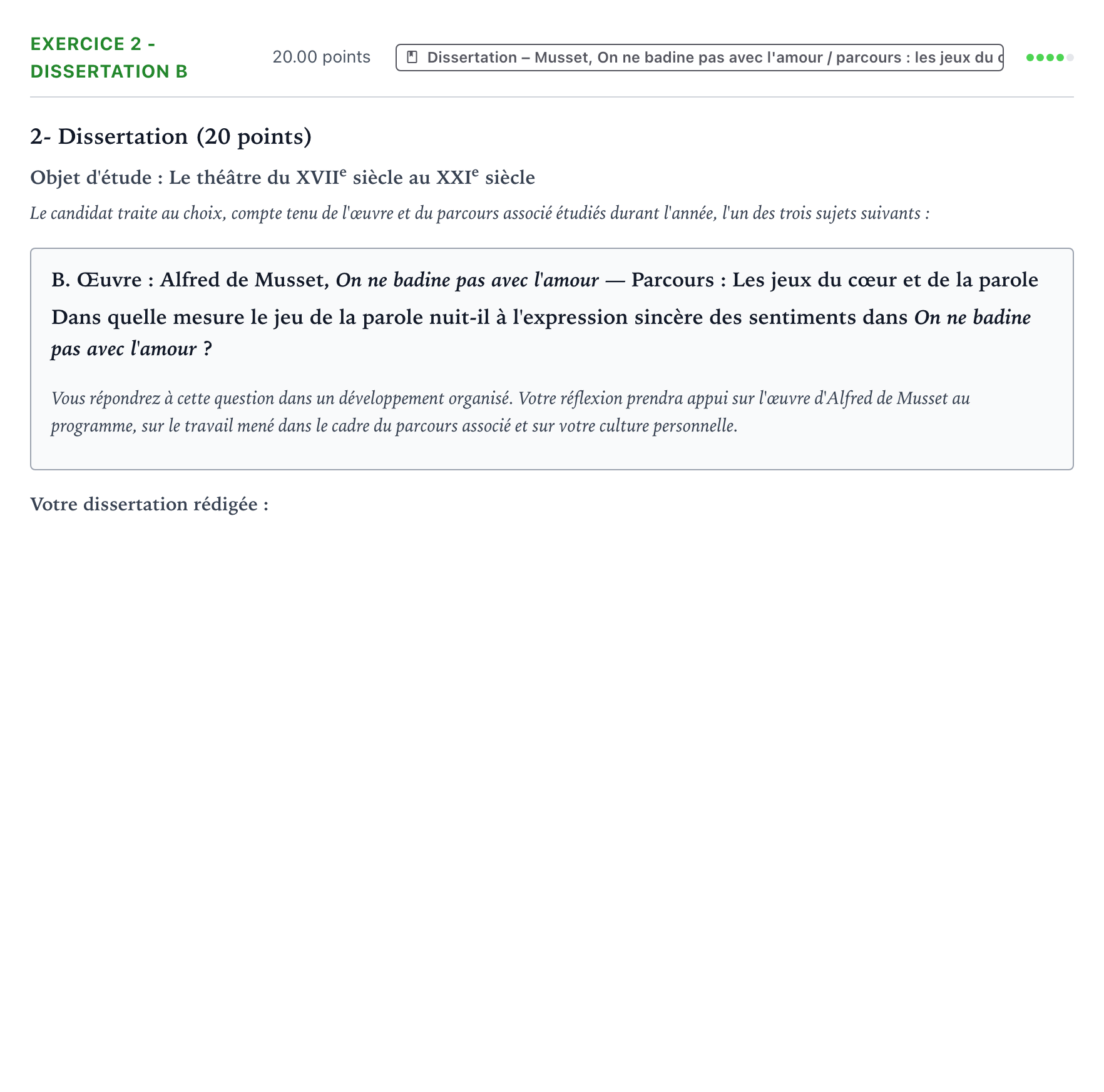 Énoncé: Exercice 2 - Dissertation B · Bac Français (1ère) Polynésie session normale 2025