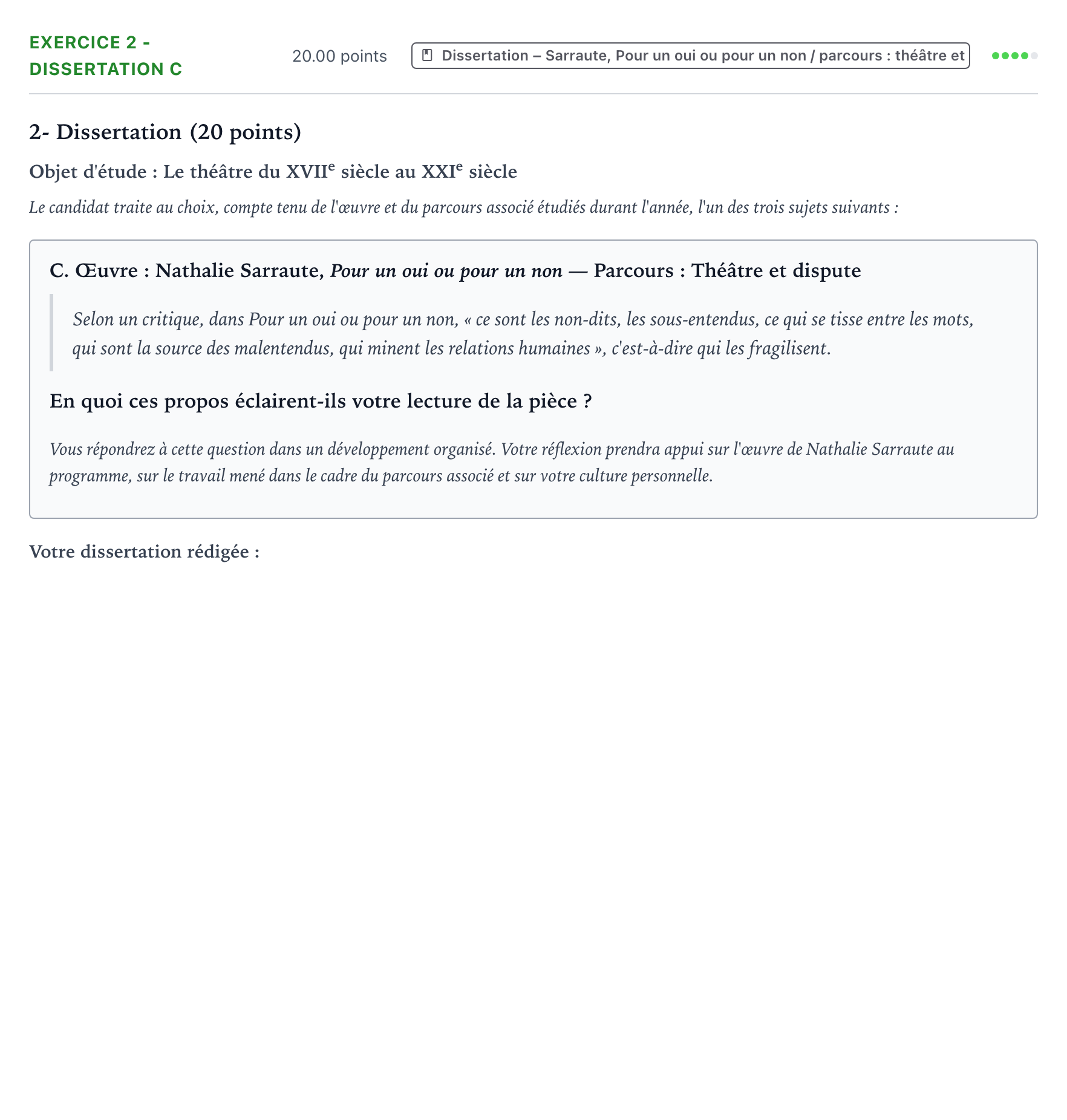 Énoncé: Exercice 2 - Dissertation C · Bac Français (1ère) Polynésie session normale 2025