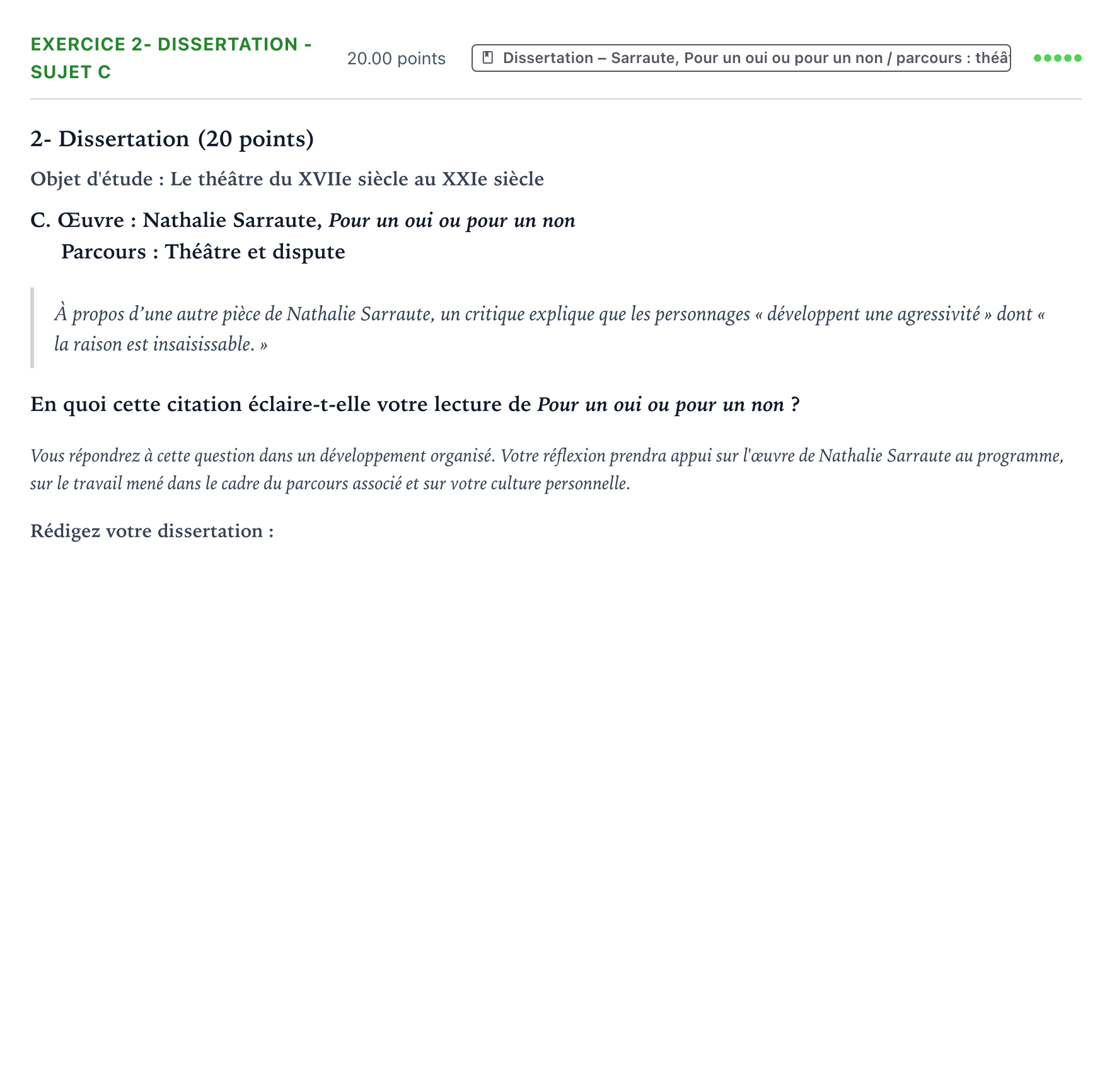 Énoncé: Exercice 2- Dissertation - Sujet C · Bac Français (1ère) Polynésie remplacement 2025
