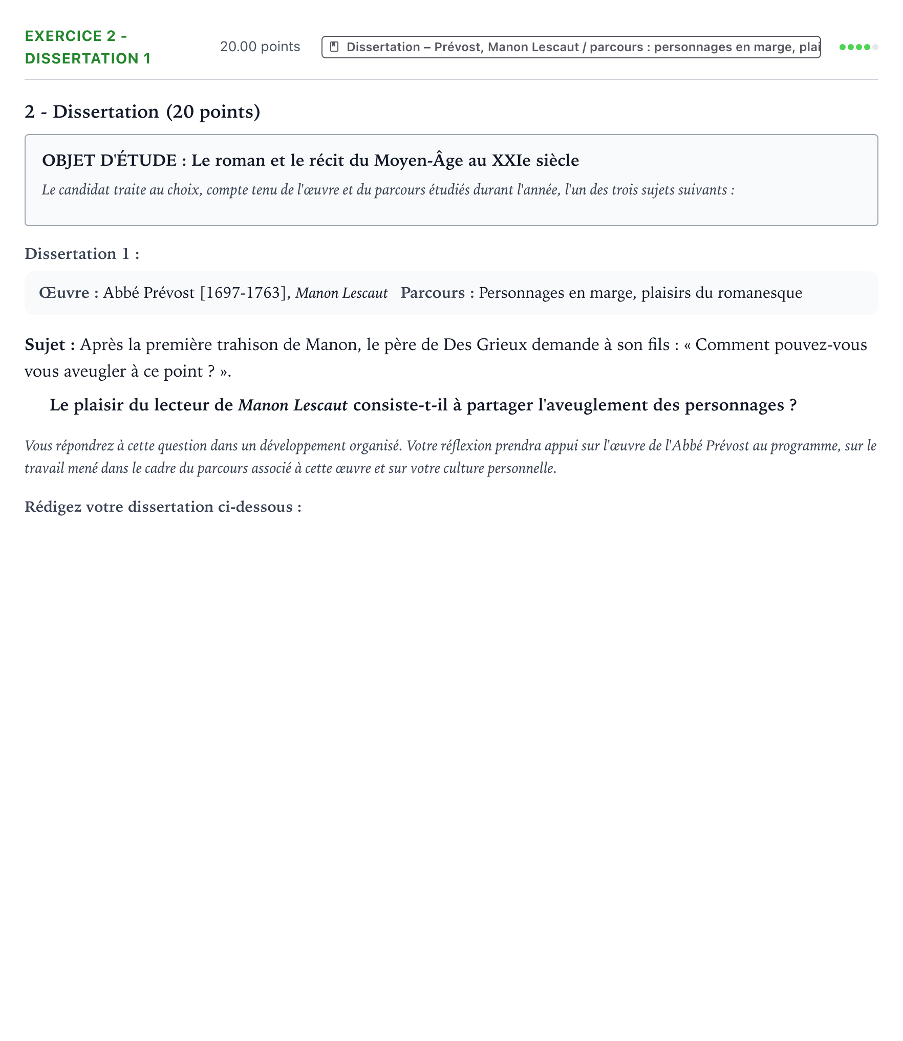 Énoncé: Exercice 2 - Dissertation 1 · Bac Français (1ère) Amérique du Nord session normale 2026