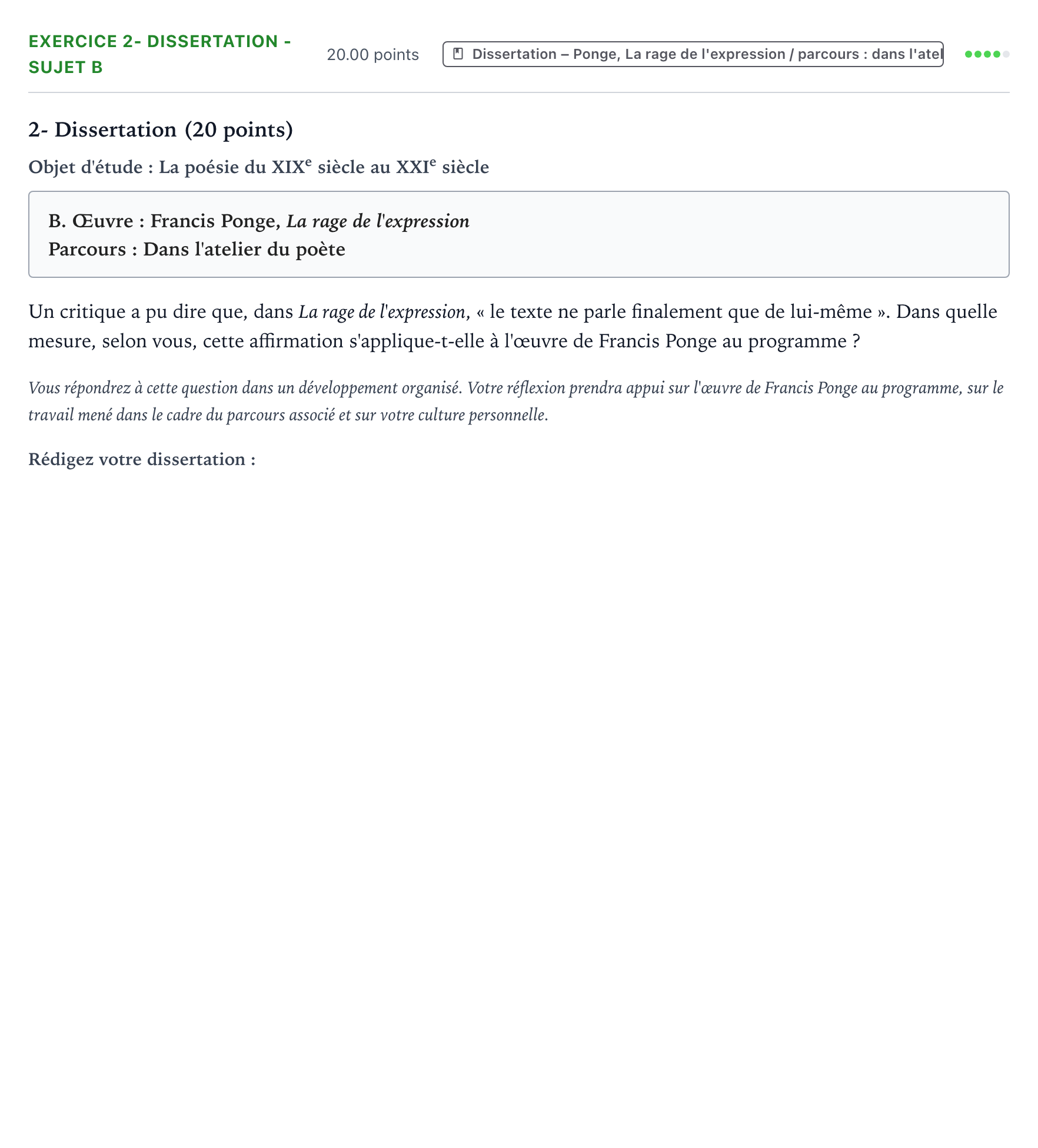 Énoncé: Exercice 2- Dissertation - Sujet B · Bac Français (1ère) Centres étrangers (Afrique) session normale 2026