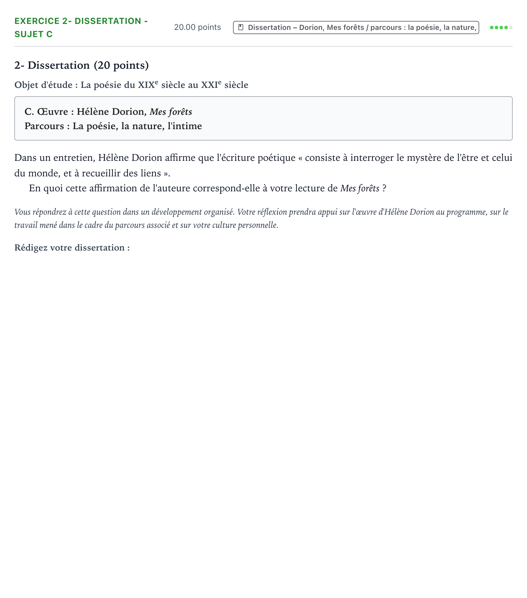 Énoncé: Exercice 2- Dissertation - Sujet C · Bac Français (1ère) Centres étrangers (Afrique) session normale 2026