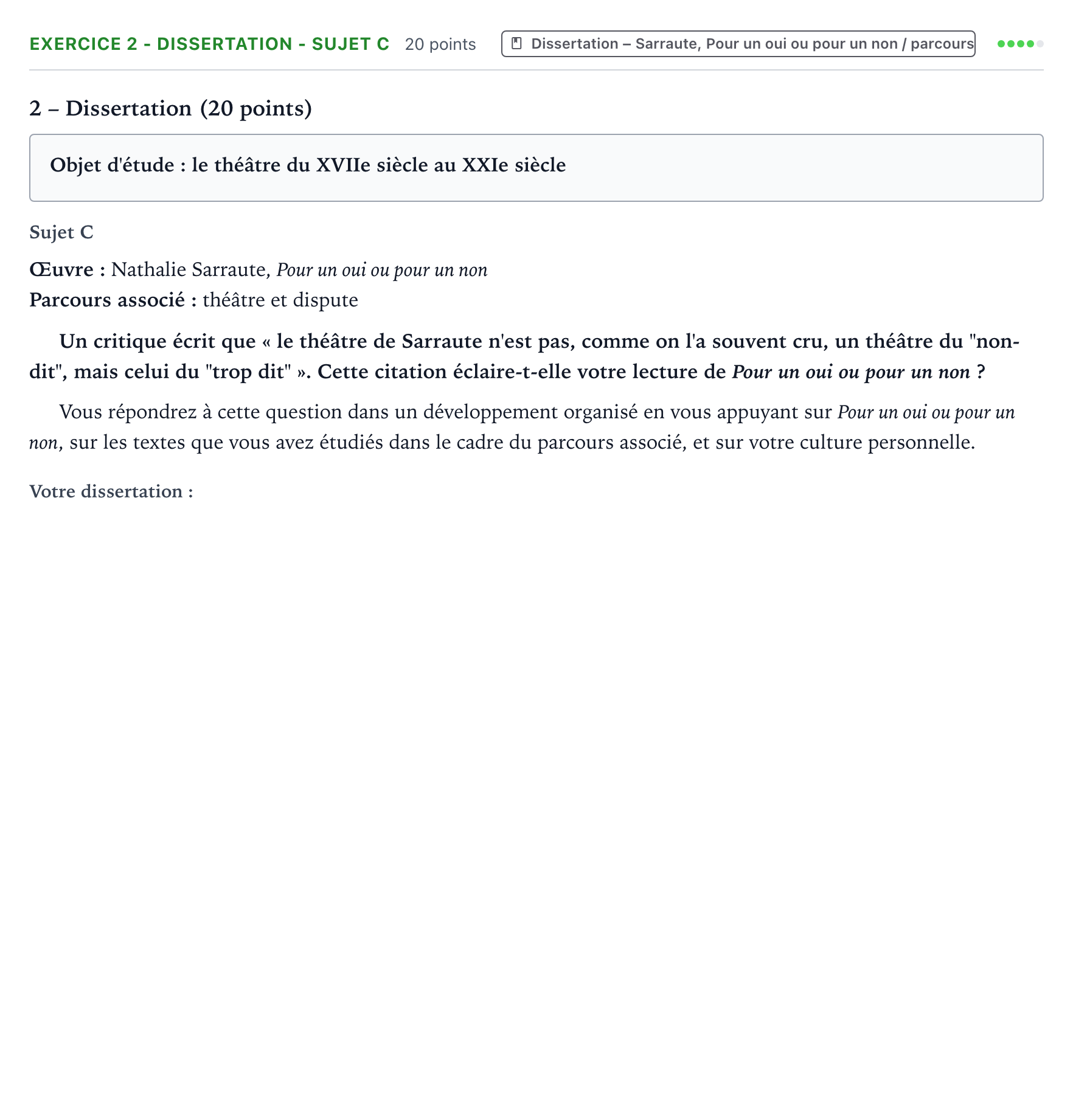 Énoncé: Exercice 2 - Dissertation - Sujet C · Bac Français (1ère) Métropole Secours 2026