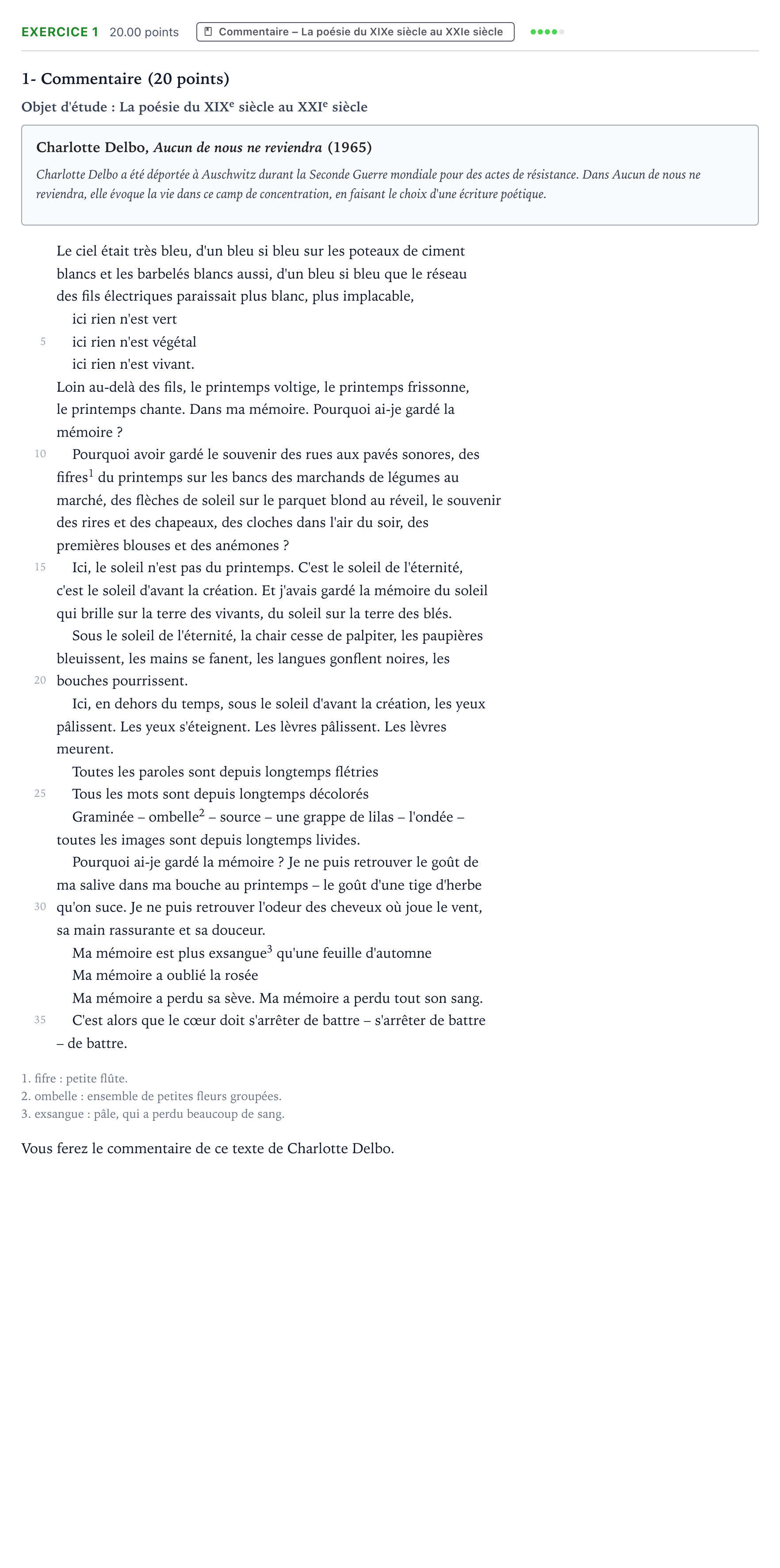 Énoncé: Exercice 1 - Commentaire · Bac Français (1ère) Polynésie session normale 2026