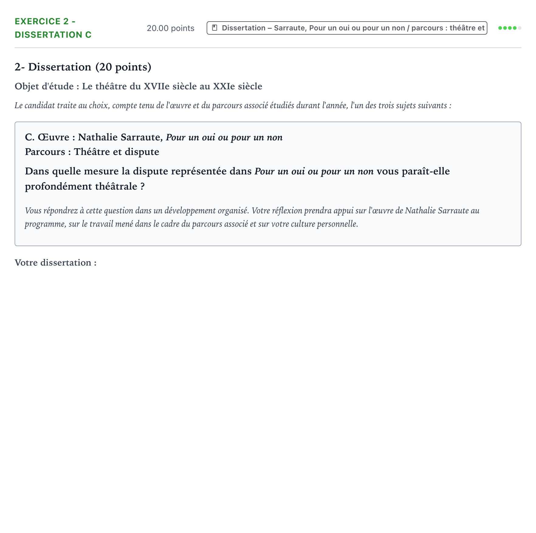 Énoncé: Exercice 2 - Dissertation C · Bac Français (1ère) Polynésie session normale 2026