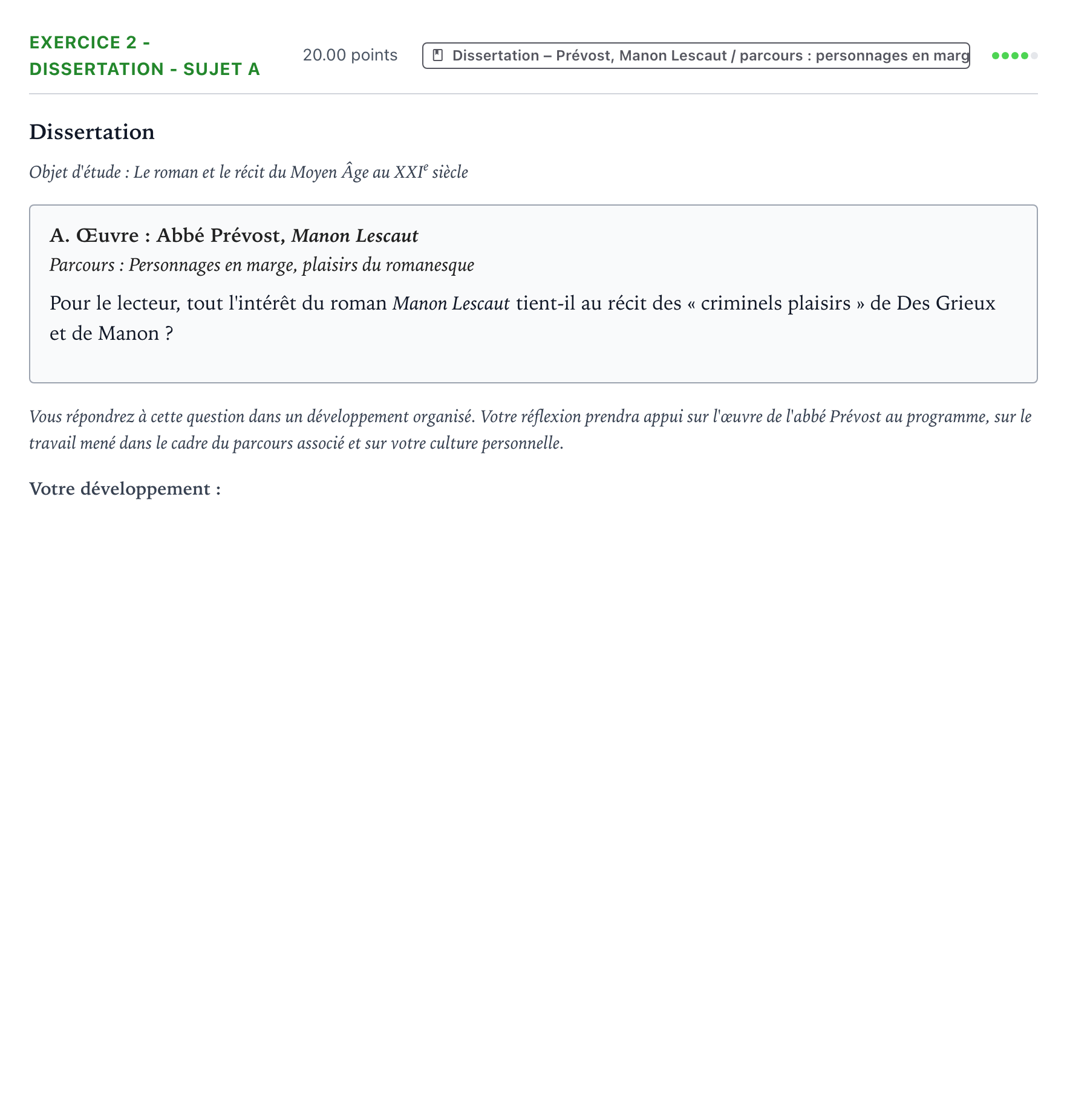 Énoncé: Exercice 2 - Dissertation - Sujet A · Bac Français (1ère) Polynésie remplacement 2026