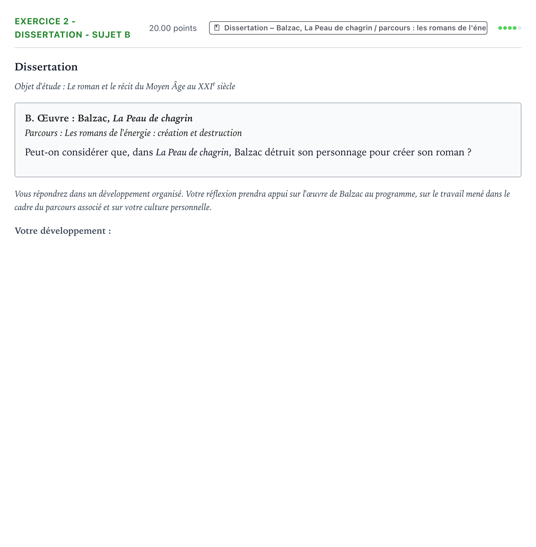 Énoncé: Exercice 2 - Dissertation - Sujet B · Bac Français (1ère) Polynésie remplacement 2026