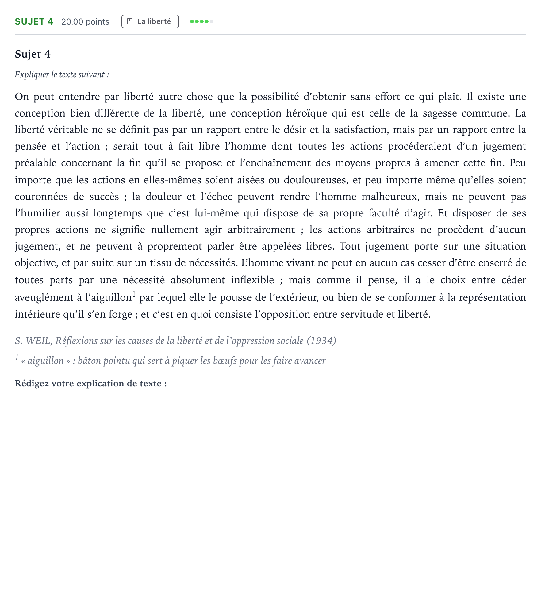 Énoncé: Sujet 4 · Bac Philosophie Antilles-Guyane session normale 2021