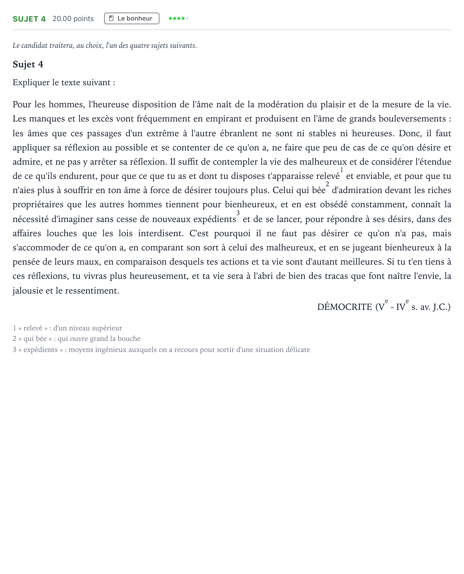 Énoncé: Sujet 4 · Bac Philosophie Antilles-Guyane remplacement 2021