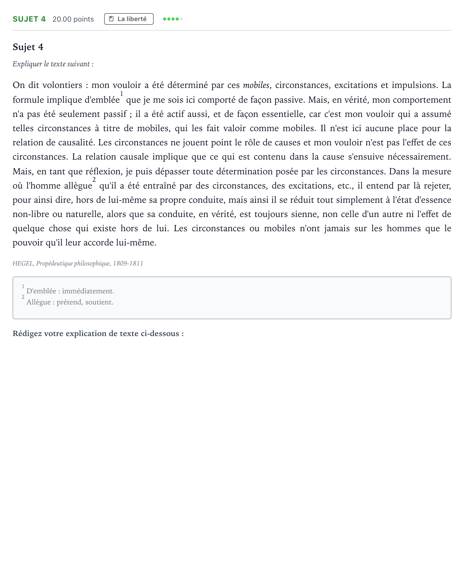 Énoncé: Sujet 4 · Bac Philosophie Asie session normale 2021