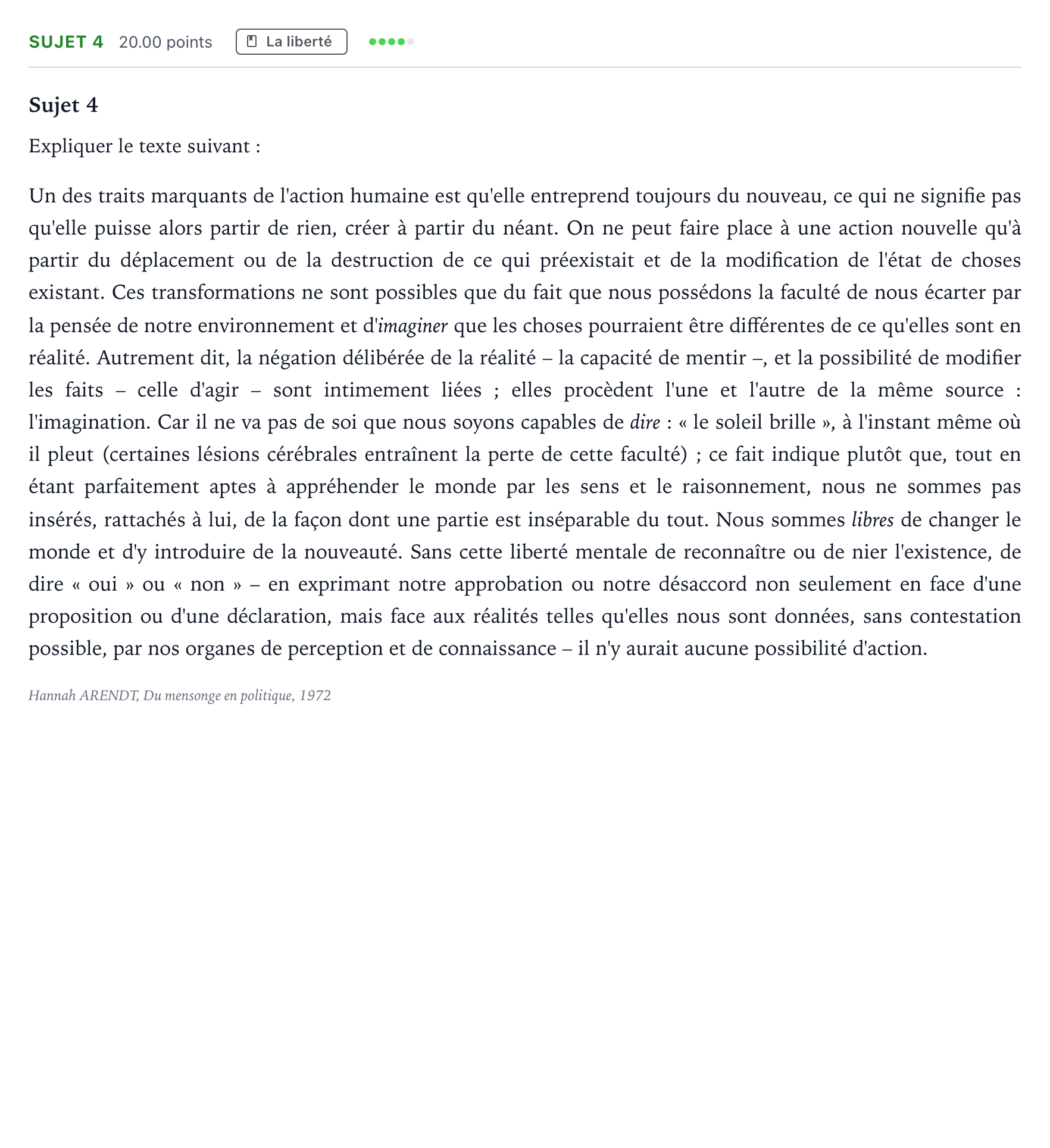 Énoncé: Sujet 4 · Bac Philosophie Centres étrangers (Afrique) session normale 2021