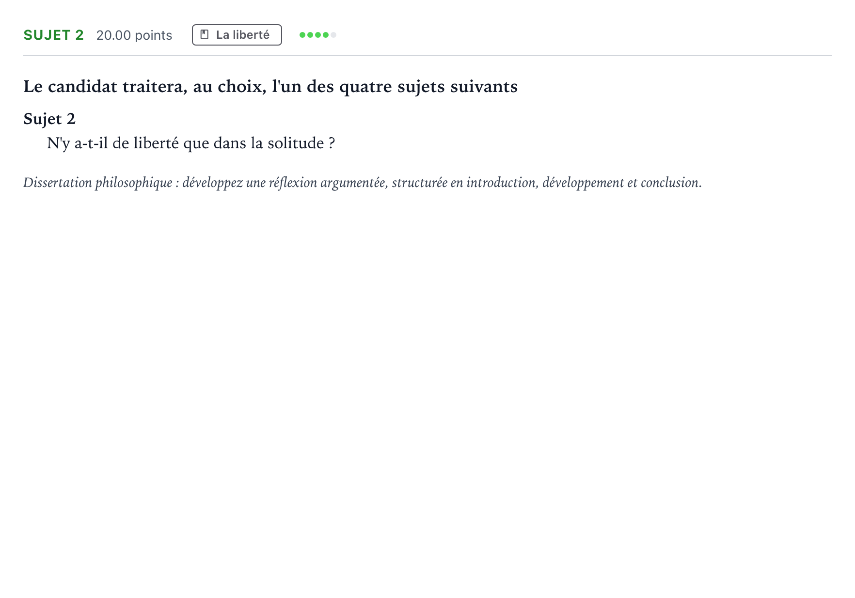 Énoncé: Sujet 2 · Bac Philosophie Métropole remplacement 2021