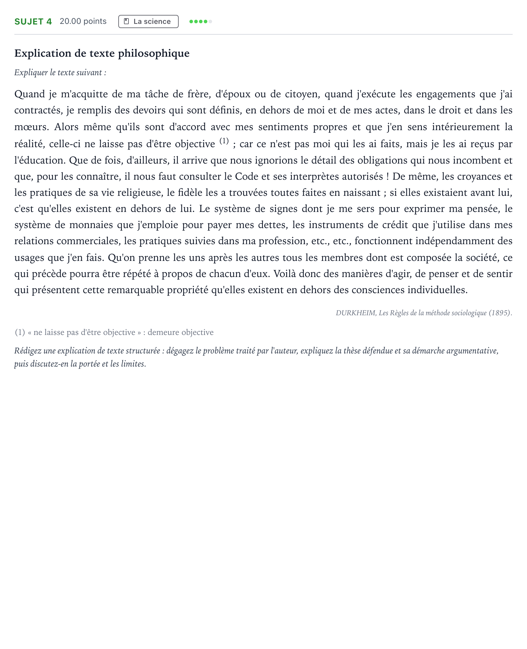 Énoncé: Sujet 4 · Bac Philosophie Sujets zéro et spécimens sujet 2021 (sujet 2)